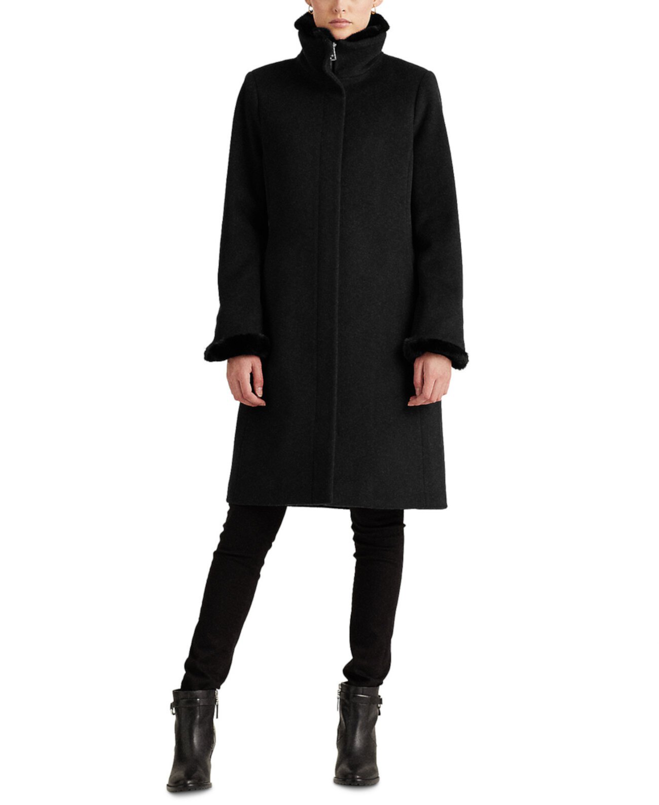 Пальто из смесовой шерсти с отделкой из искусственного меха Ralph Lauren