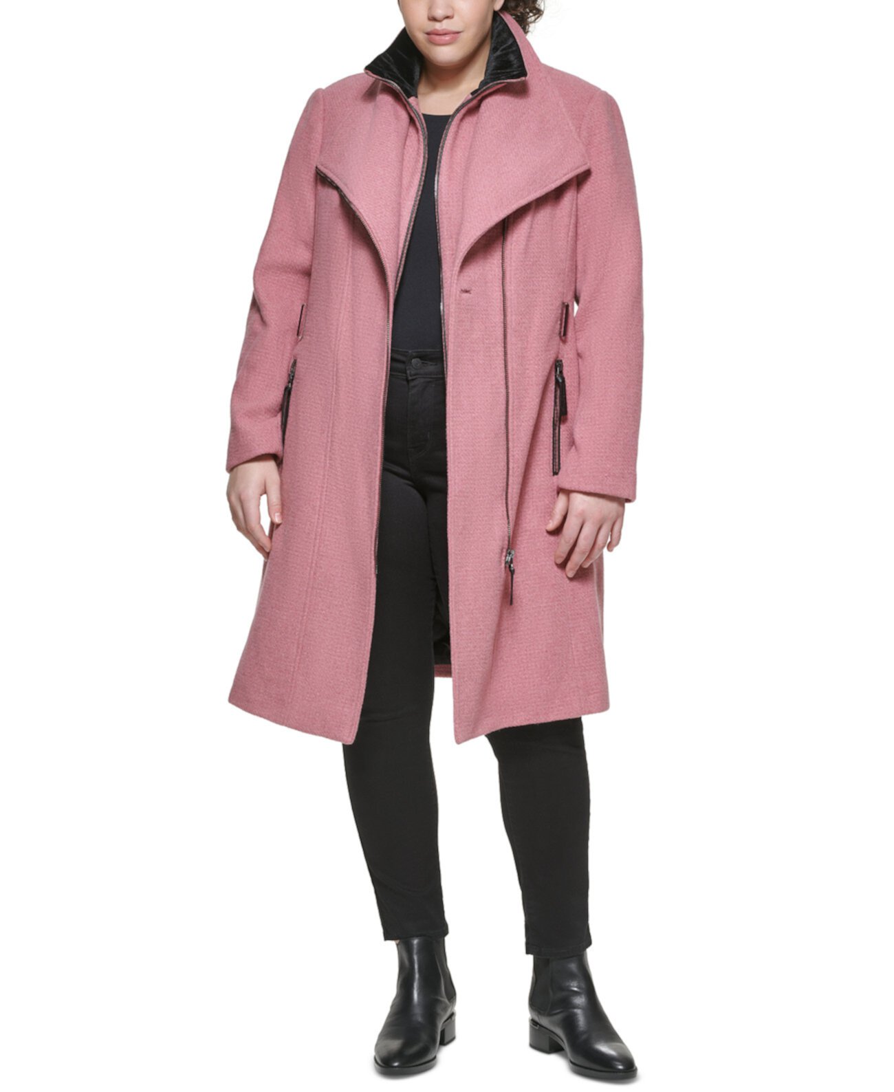 Пальто большого размера с отделкой из искусственной кожи с поясом, создано для Macy's Calvin Klein