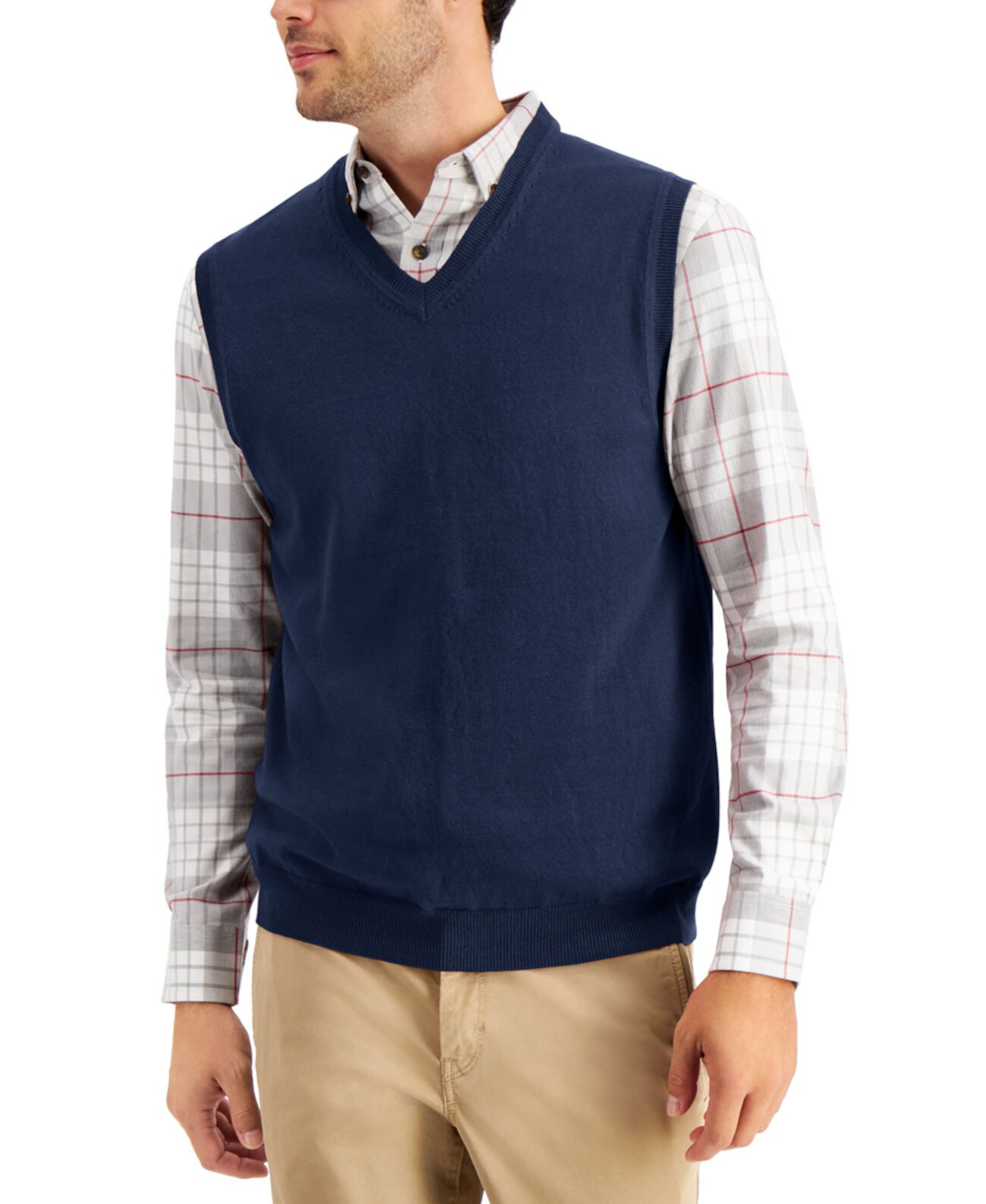 Men's Solid V-Neck Sweater Vest, Created for Macy's Club Room