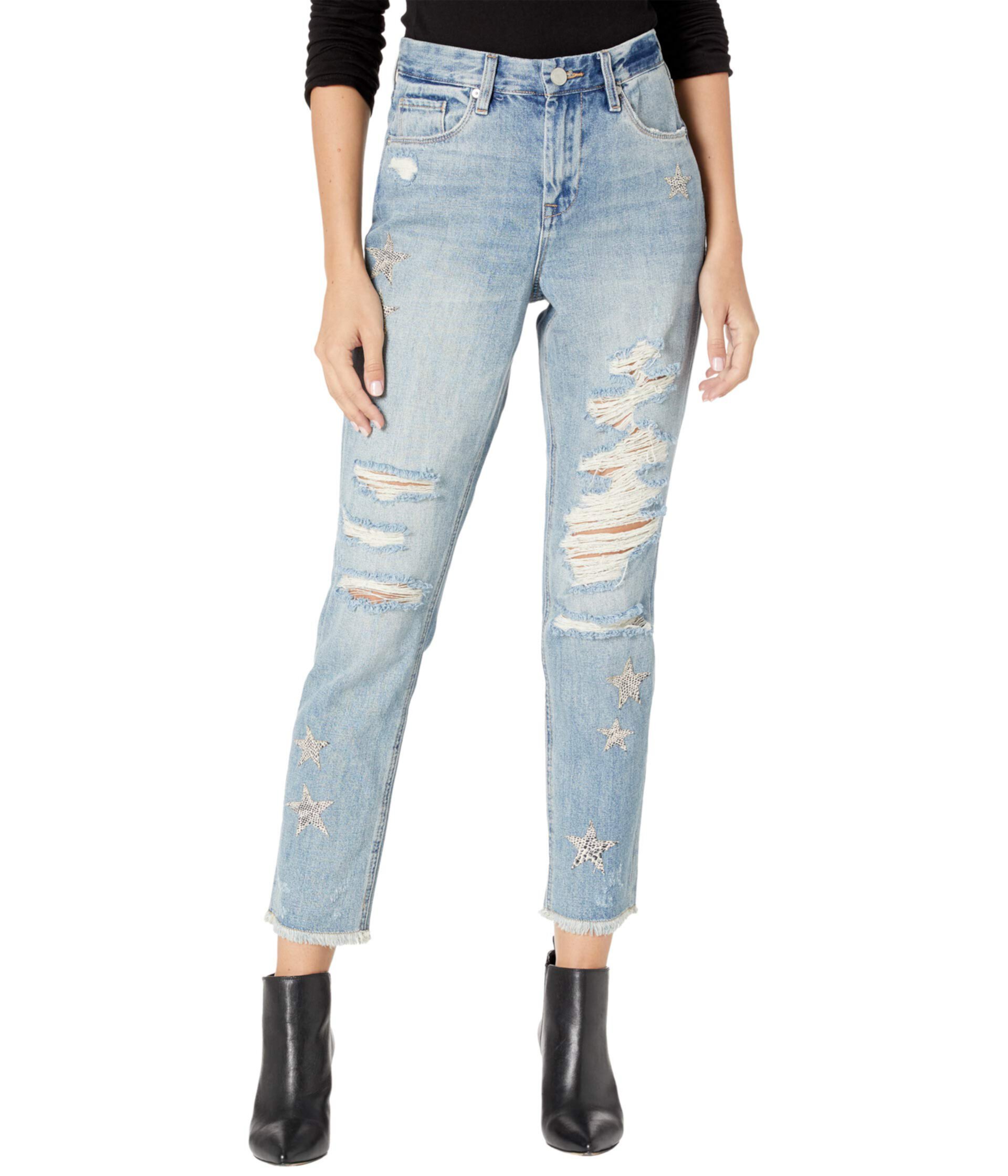 Snake Printed Star Patch Crop Girlfriend Jeans in Star Child Blank NYC