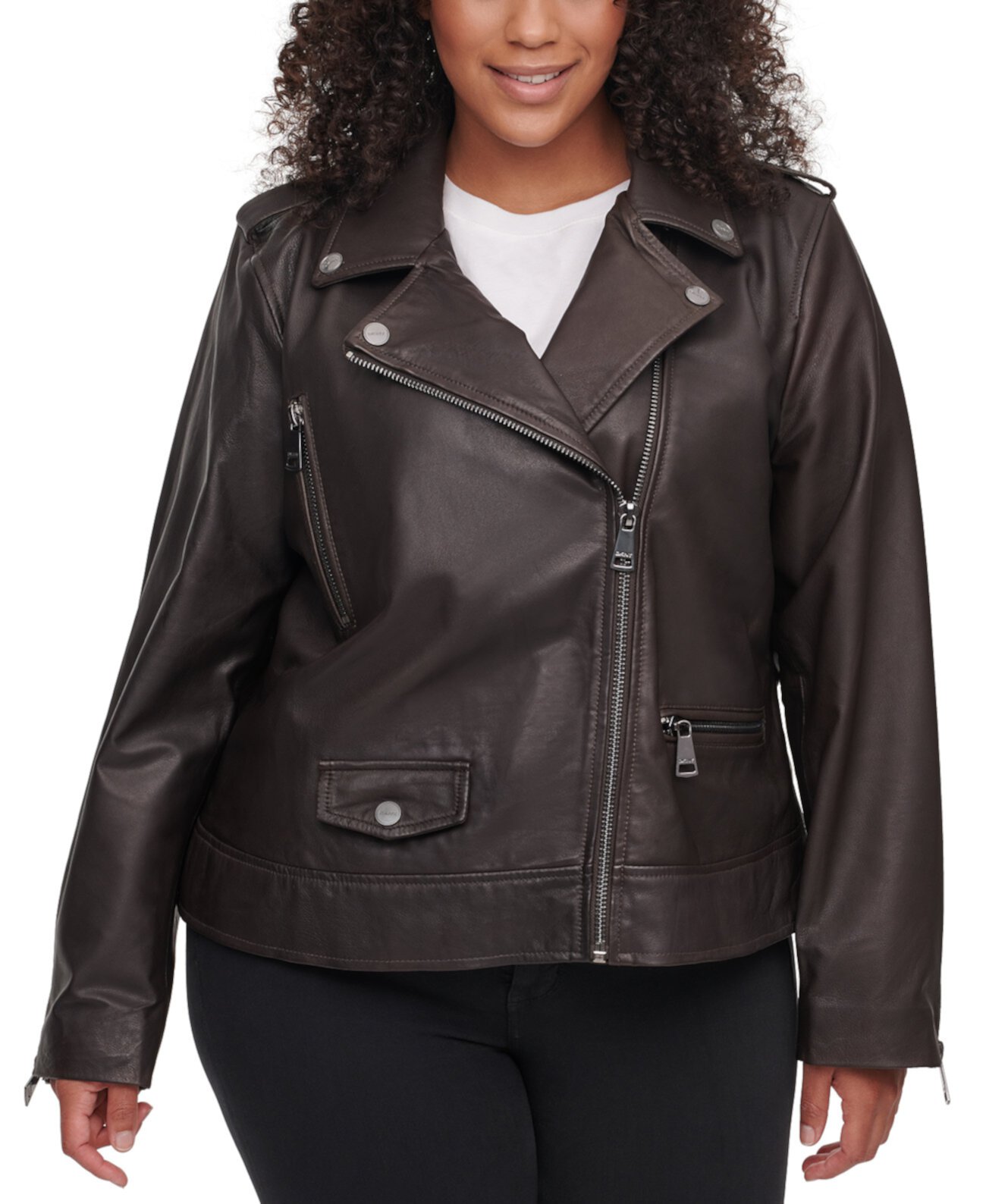 Plus Size Leather Moto Jacket DKNY