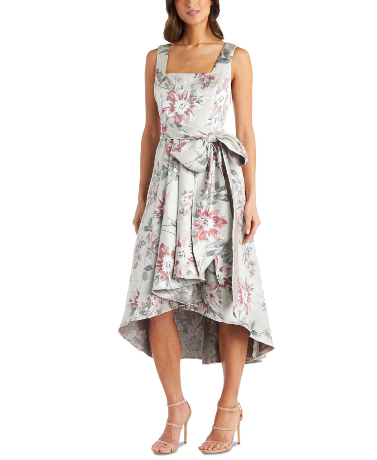 Миниатюрное жаккардовое платье с высоким и низким вырезом и цветочным принтом R & M Richards