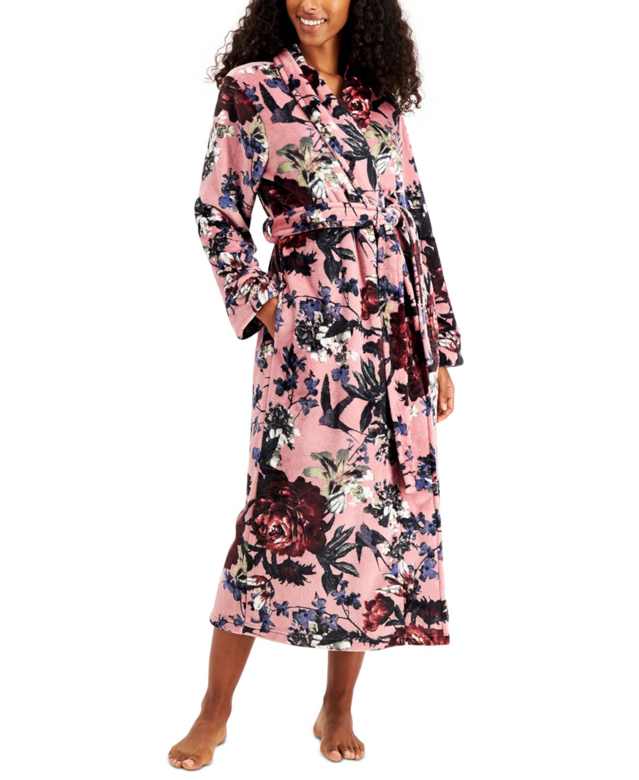 Plush Printed Long Cozy Wrap Robe, Created for Macy's Charter Club