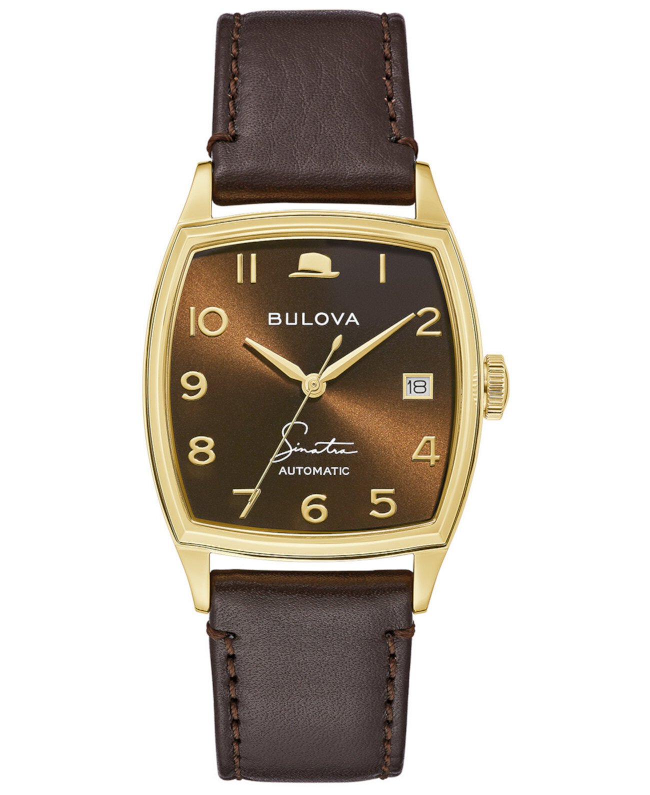Мужские наручные часы Frank Sinatra с автоматическим коричневым кожаным ремешком, 33,5x45 мм Bulova