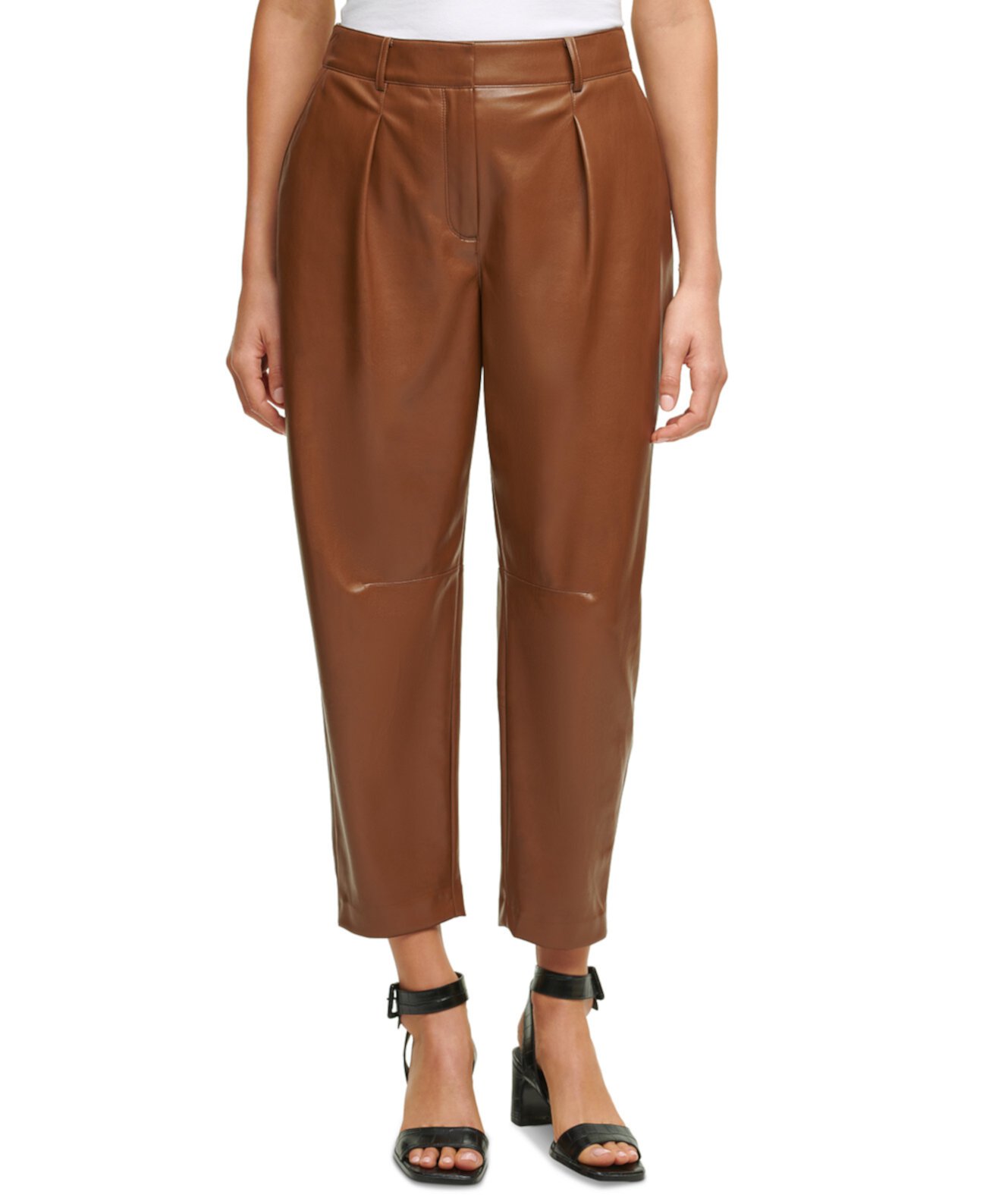 Укороченные брюки из искусственной кожи со складками спереди Calvin Klein