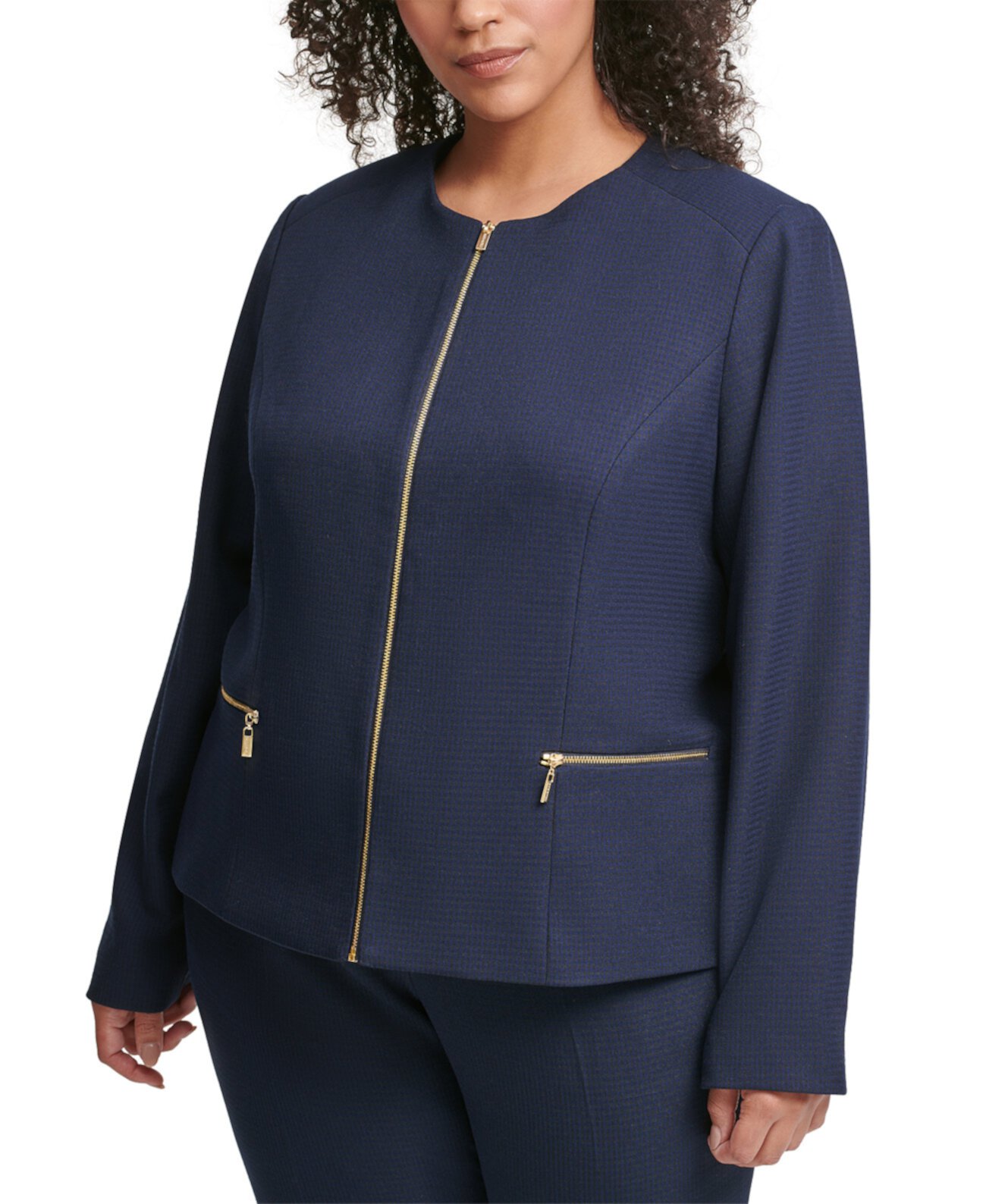 Plus Size Collarless Zip-Detail Jacket Calvin Klein