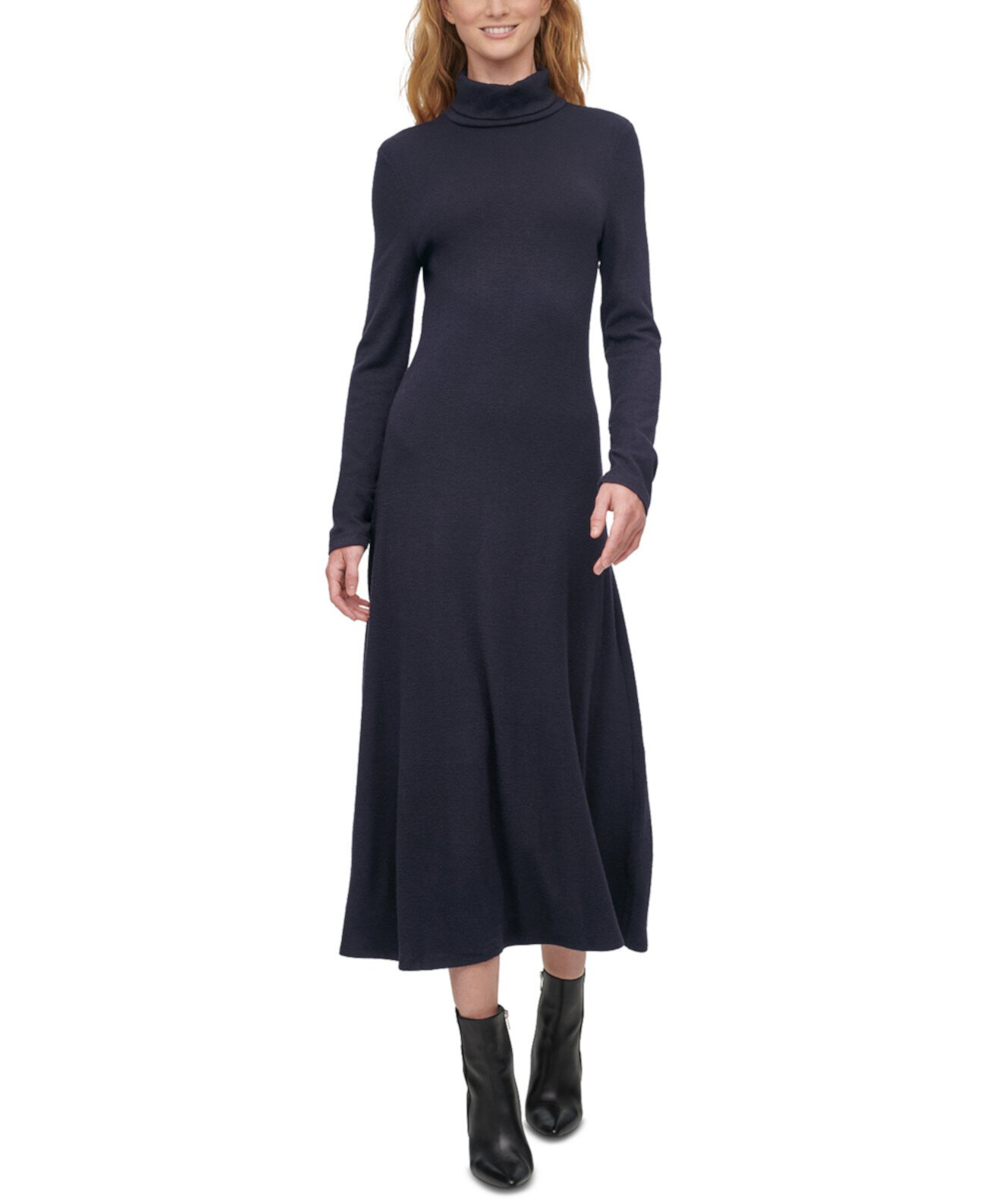 Solid Turtleneck Knit Dress DKNY