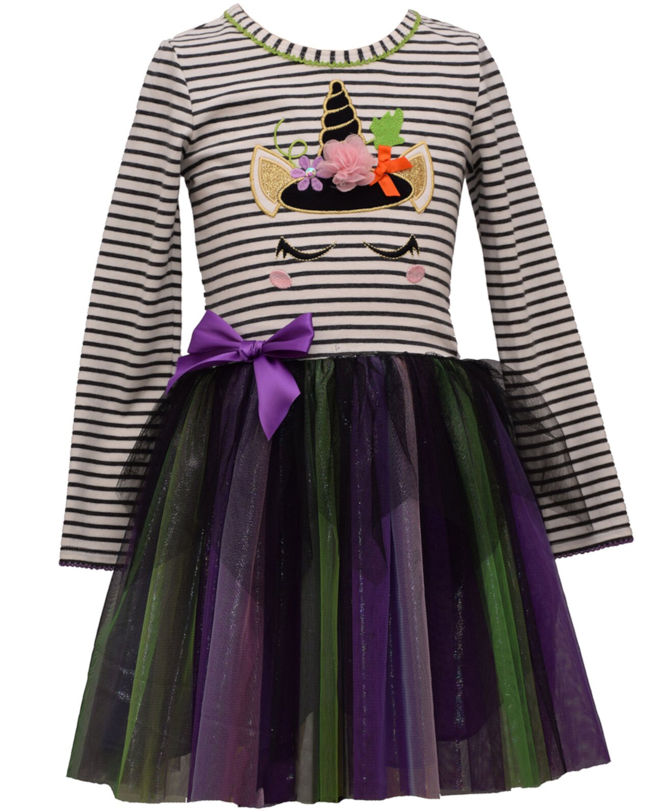 Полосатое платье-пачка с ведьмой и единорогом для девочек для малышей Bonnie Jean