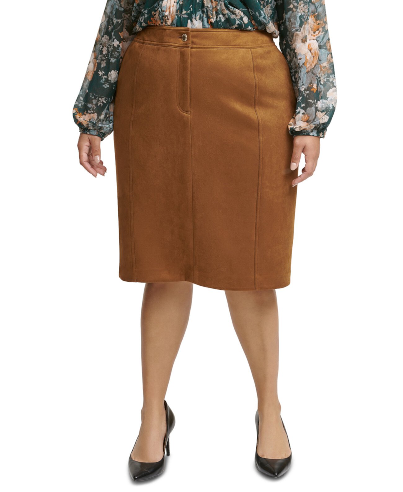 Plus Size Faux-Suede Pencil Skirt Calvin Klein