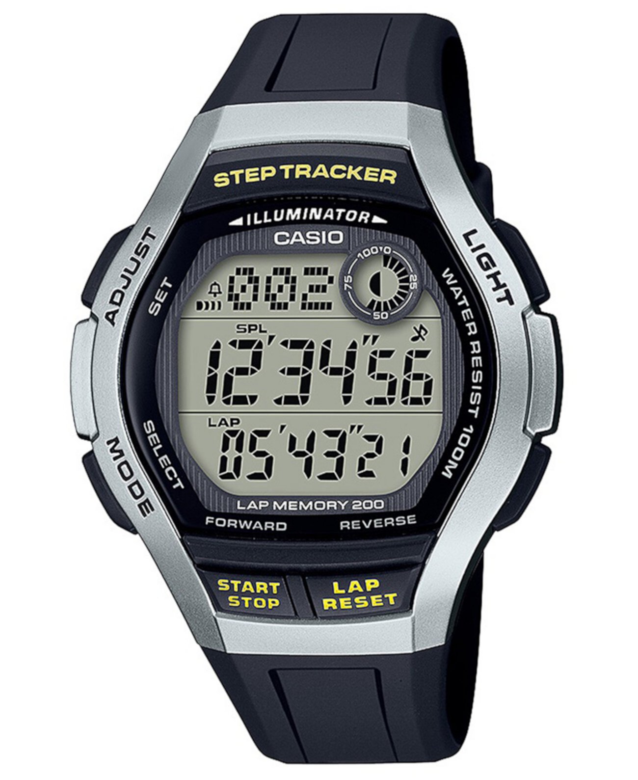 Мужские часы Digital Step Tracker с черным полимерным ремешком, 44,2 мм Casio