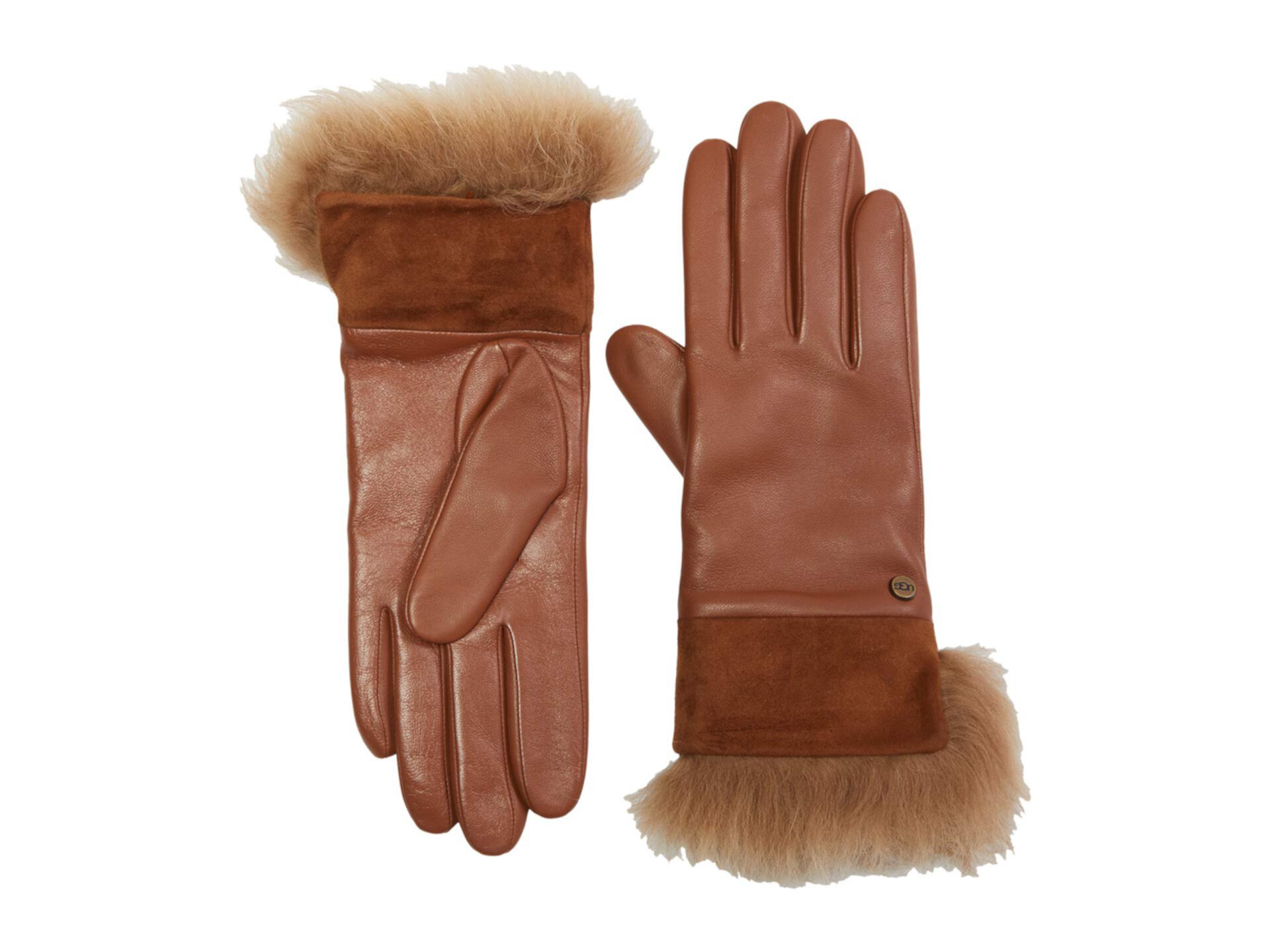 Кожаные перчатки с замшевыми и меховыми манжетами UGG
