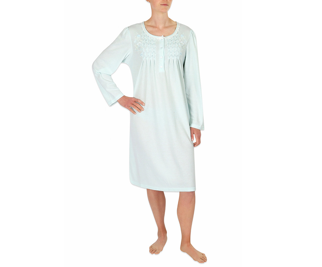 Embroidered Smocked Knit Nightgown Miss Elaine