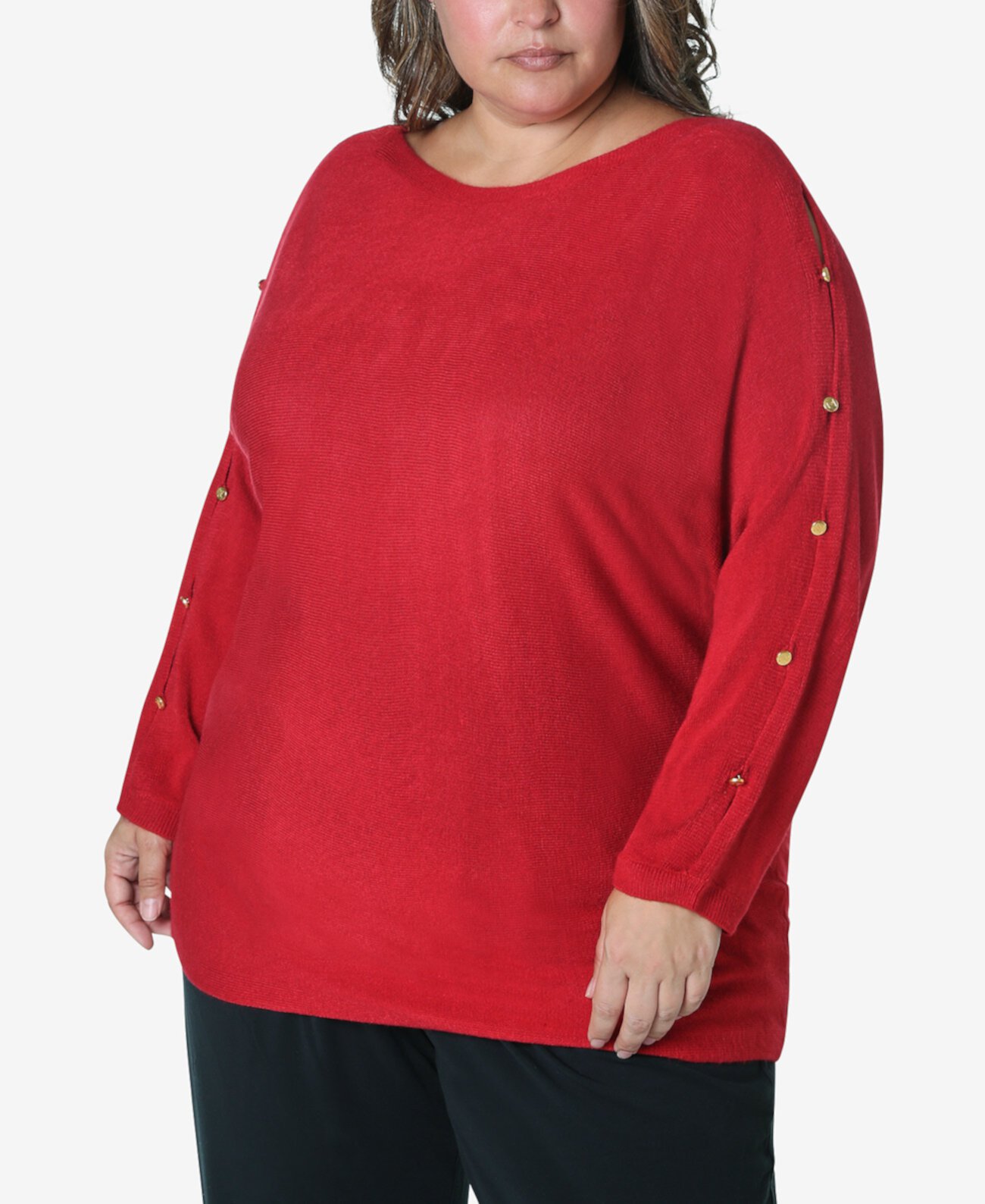 Женский свитер больших размеров с отделкой на пуговицах Adrienne Vittadini