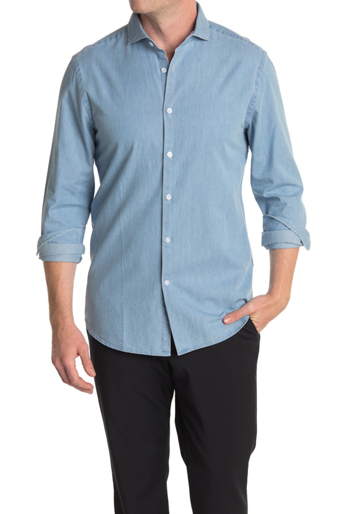 Приталенная рубашка Draper из шамбре в разрезе REISS