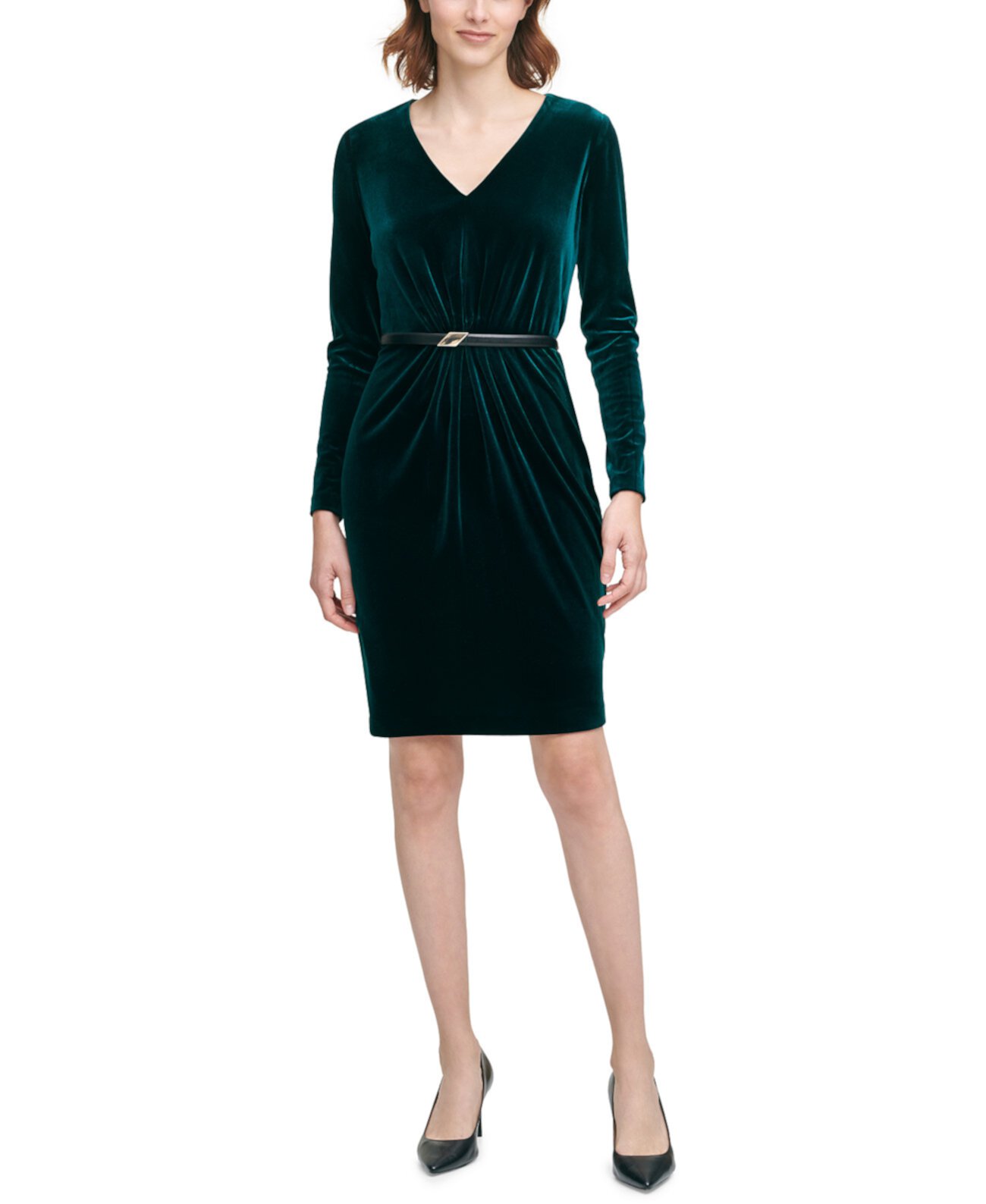 Бархатное платье-футляр с поясом Calvin Klein