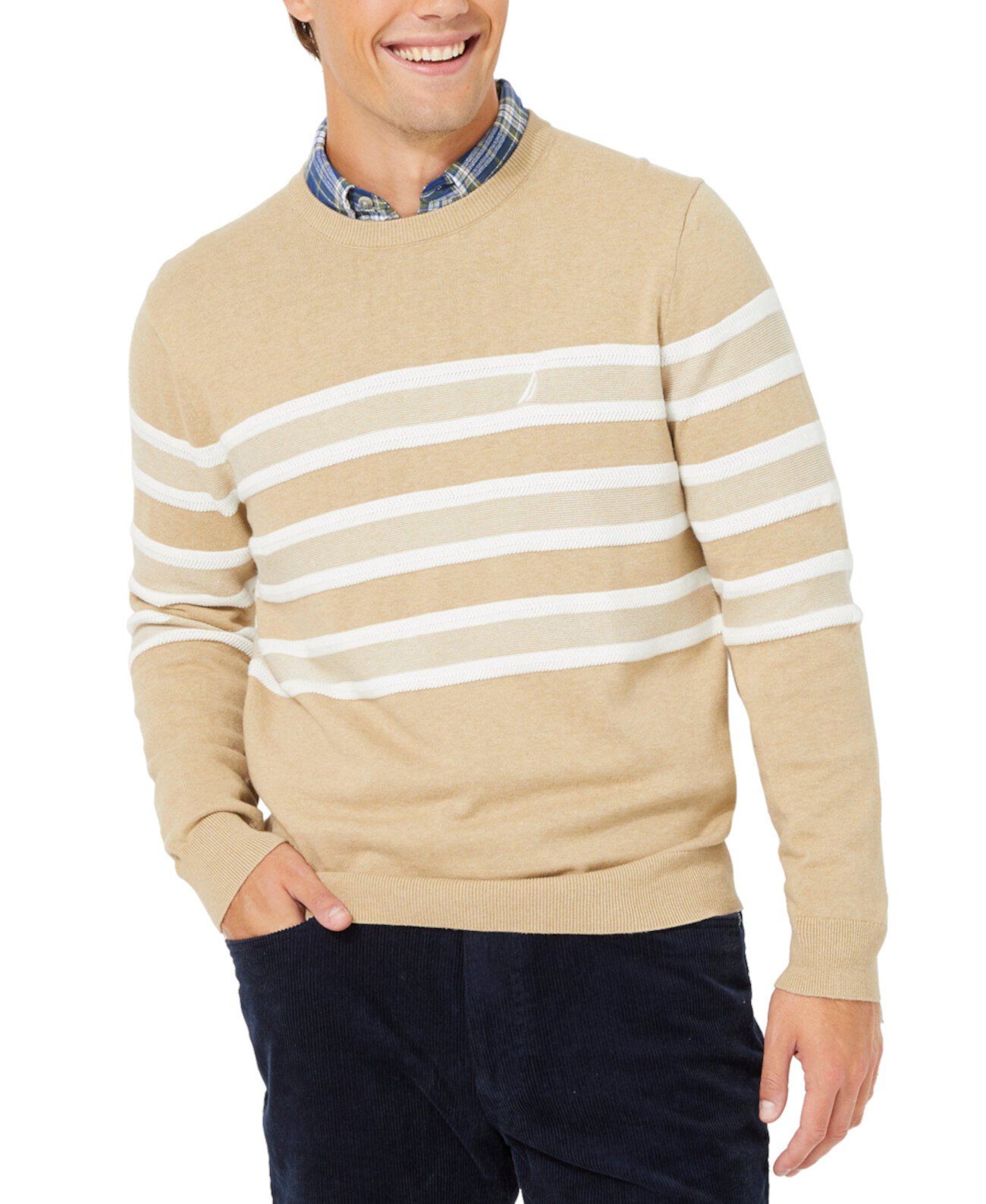 Мужской свитер с круглым вырезом в фактурную полоску Nautica