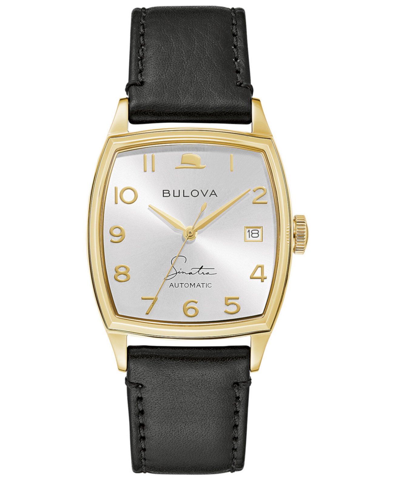 Мужские часы Frank Sinatra Automatic с черным кожаным ремешком 45x33,5 мм Bulova