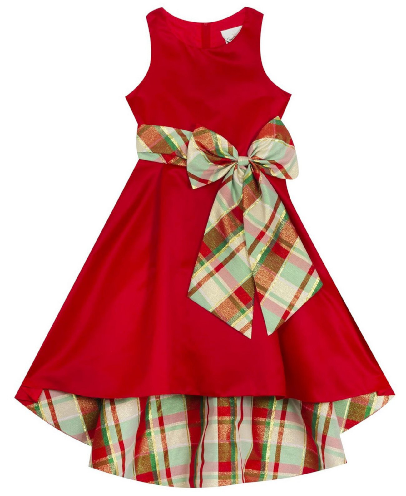 Big Girl Satin Hi-Low Dress With Plaid Bow And Lining Rare Editions