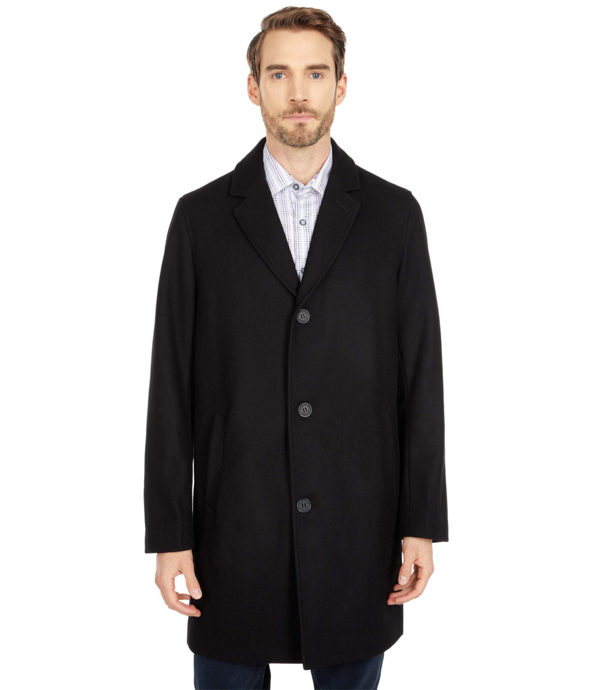 Пальто 37 дюймов из мелтонной шерсти с зубчатым воротником и прорезными карманами Cole Haan