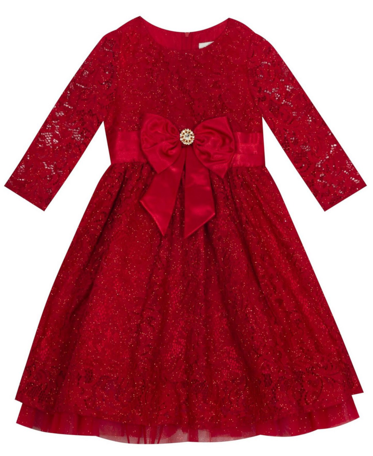 Big Girl Lace 3/4'' Sleeve Dress With Mesh Ruffle Rare Editions