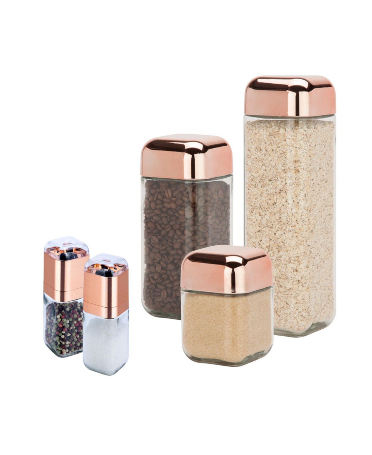 Мельницы для соли и перца из розового золота + набор для хранения стеклянных банок из 3 предметов Honey Can Do