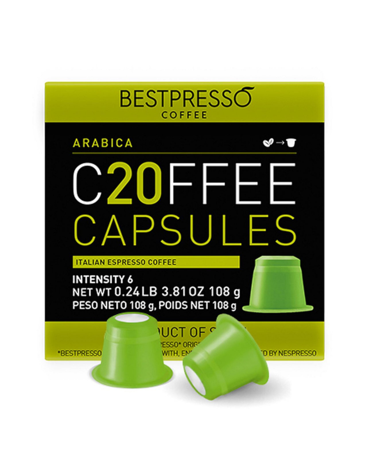 Кофе со вкусом арабики, 20 капсул в упаковке для оригинальной машины Nespresso Bestpresso