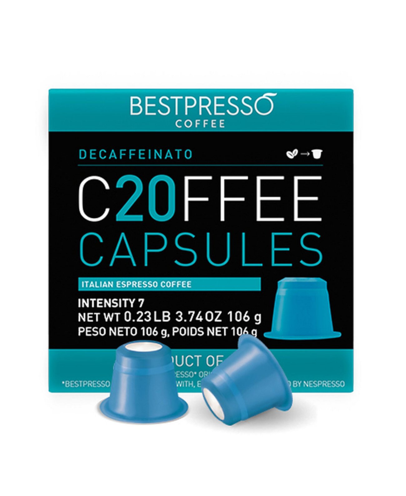 Кофе без кофеинато со вкусом 120 капсул в упаковке для оригинальной кофемашины Nespresso Bestpresso