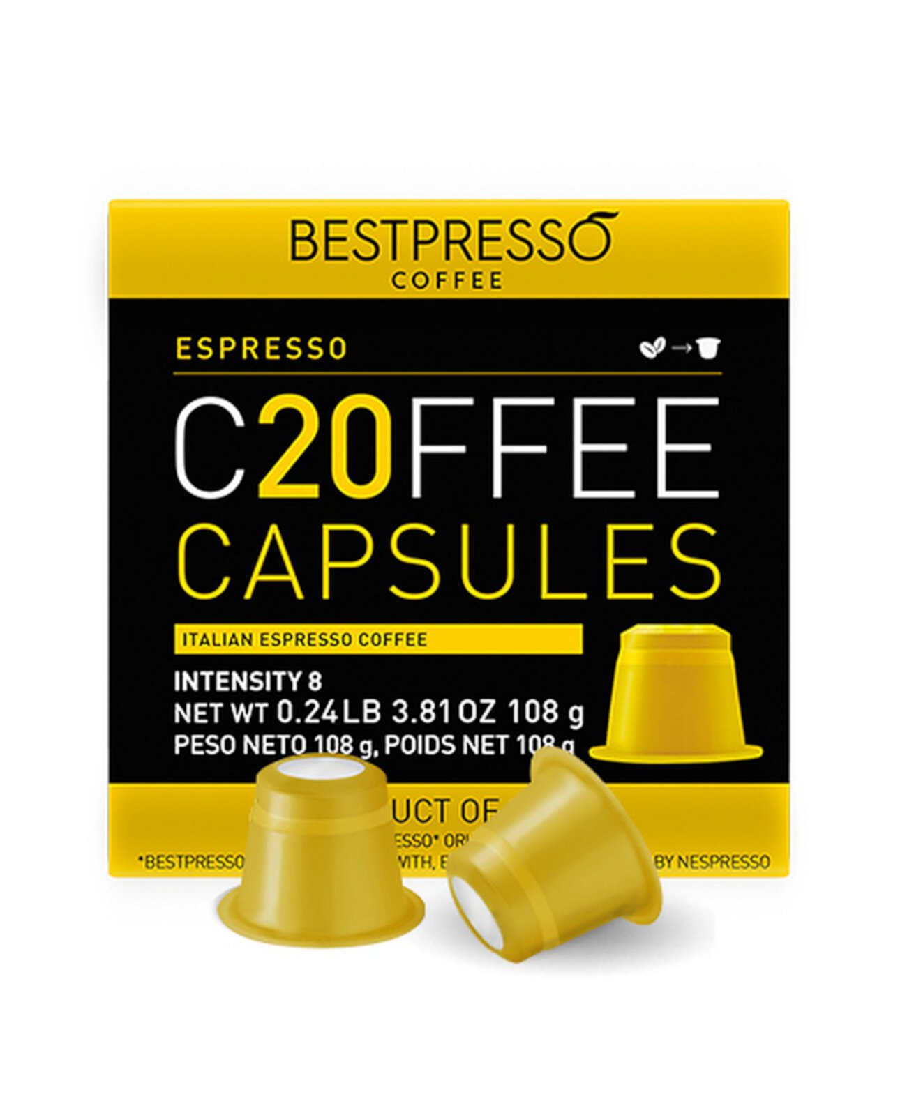 Кофе со вкусом эспрессо, 20 капсул в упаковке для оригинальной кофемашины Nespresso Bestpresso