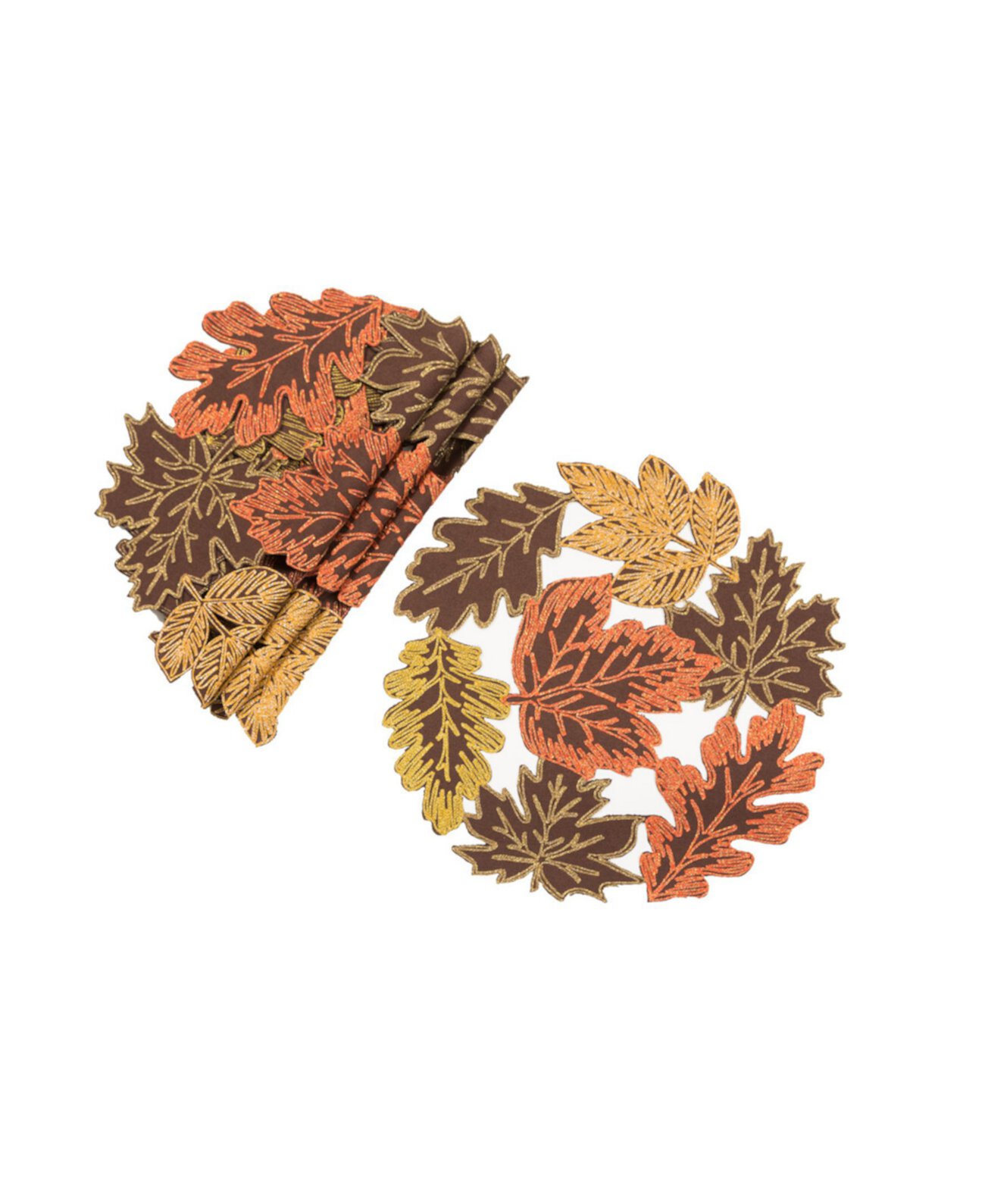 Круглые салфетки с вышивкой "Осенние листья" - набор из 4 Manor Luxe