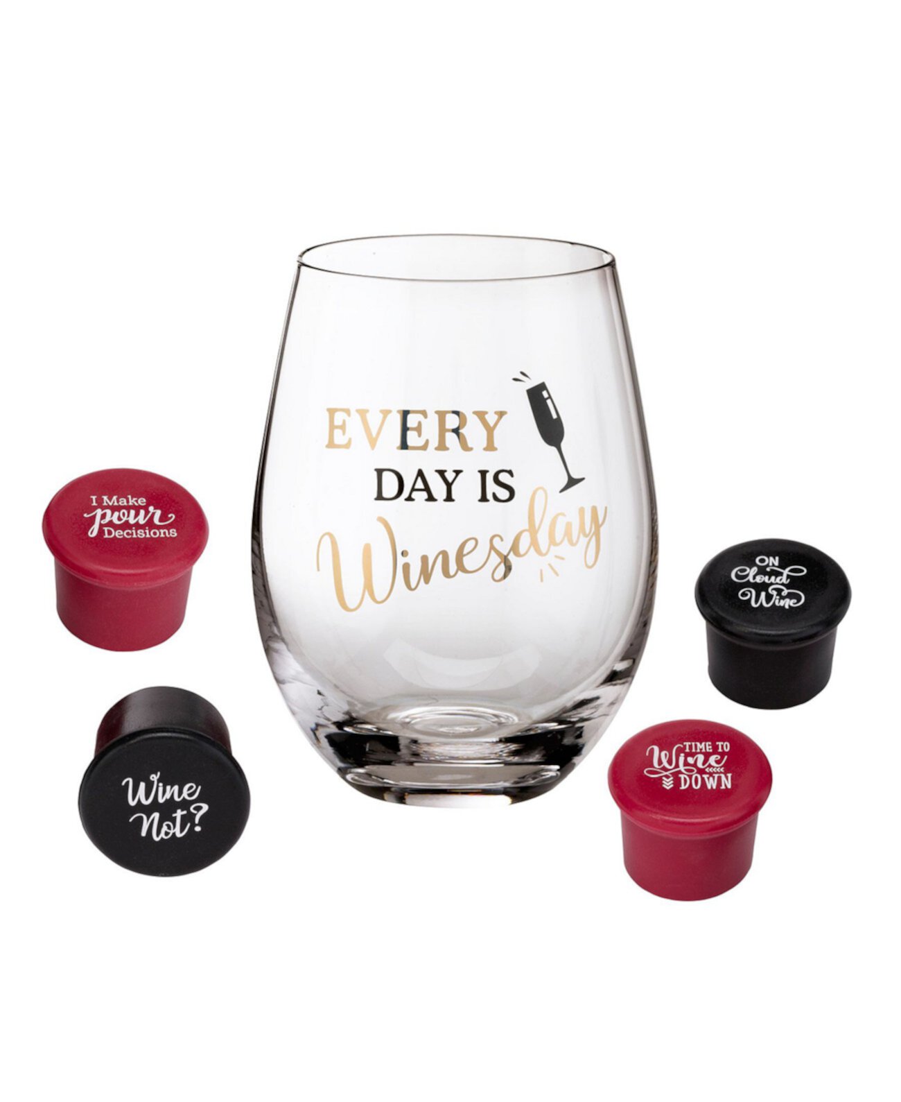 Wine Lover Wine Glass с надписью Winesday Saying и 4 пробками для бутылок вина Lillian Rose
