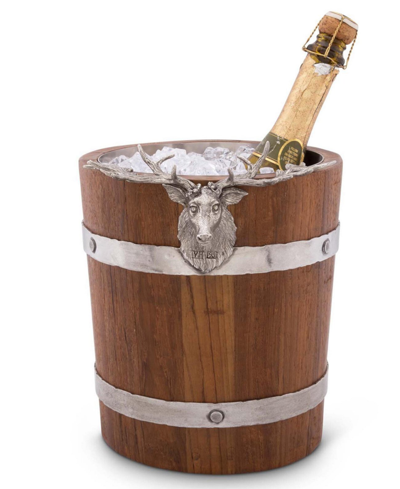 Ведро из тикового дерева в винтажном стиле, ведро для льда, вина и шампанского с акцентом на оловянную голову лося Vagabond House