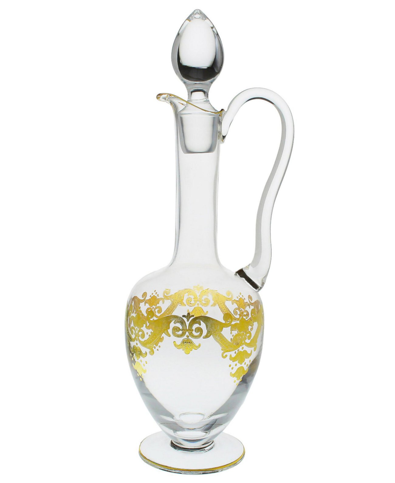 Glass Wine Decanter with Handle and 24K Gold Artwork Classic Touch