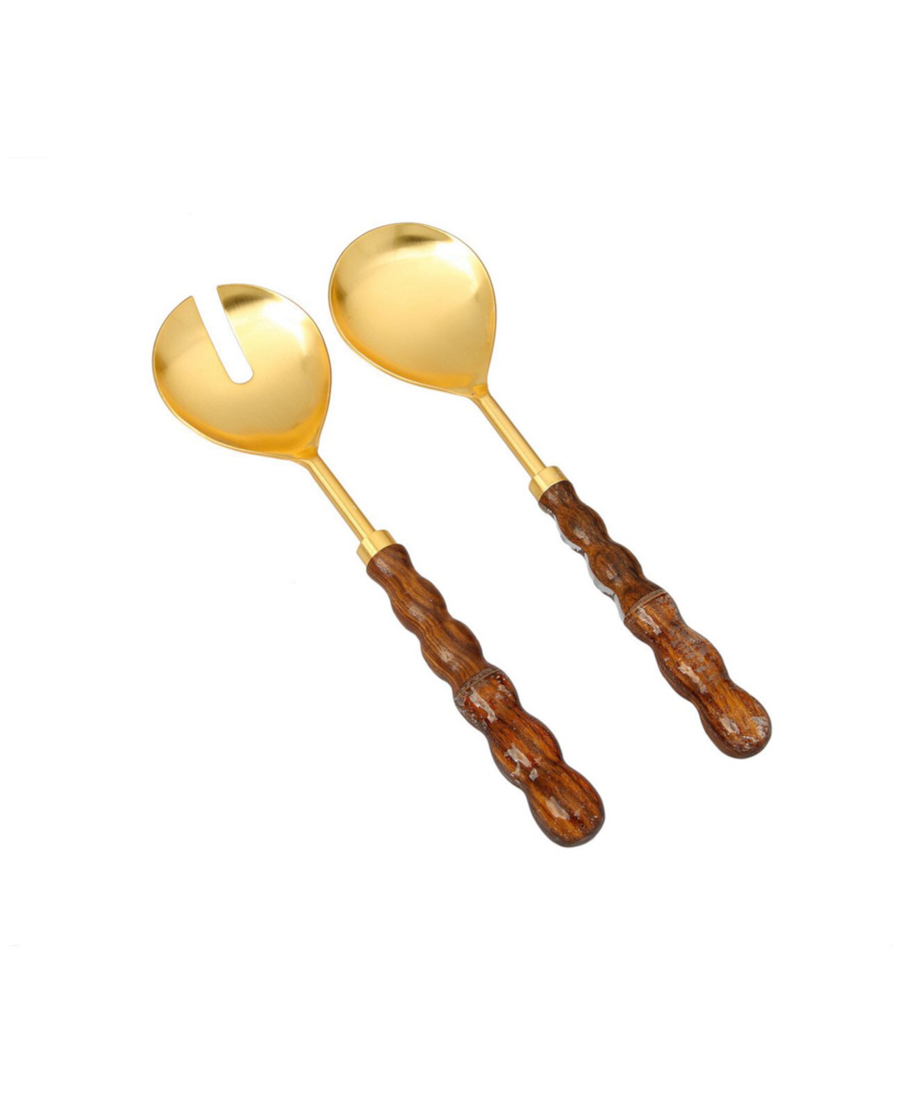 Набор из 2 сервировок для салатов золотистого цвета с деревянными и акриловыми ручками-пуговицами Classic Touch