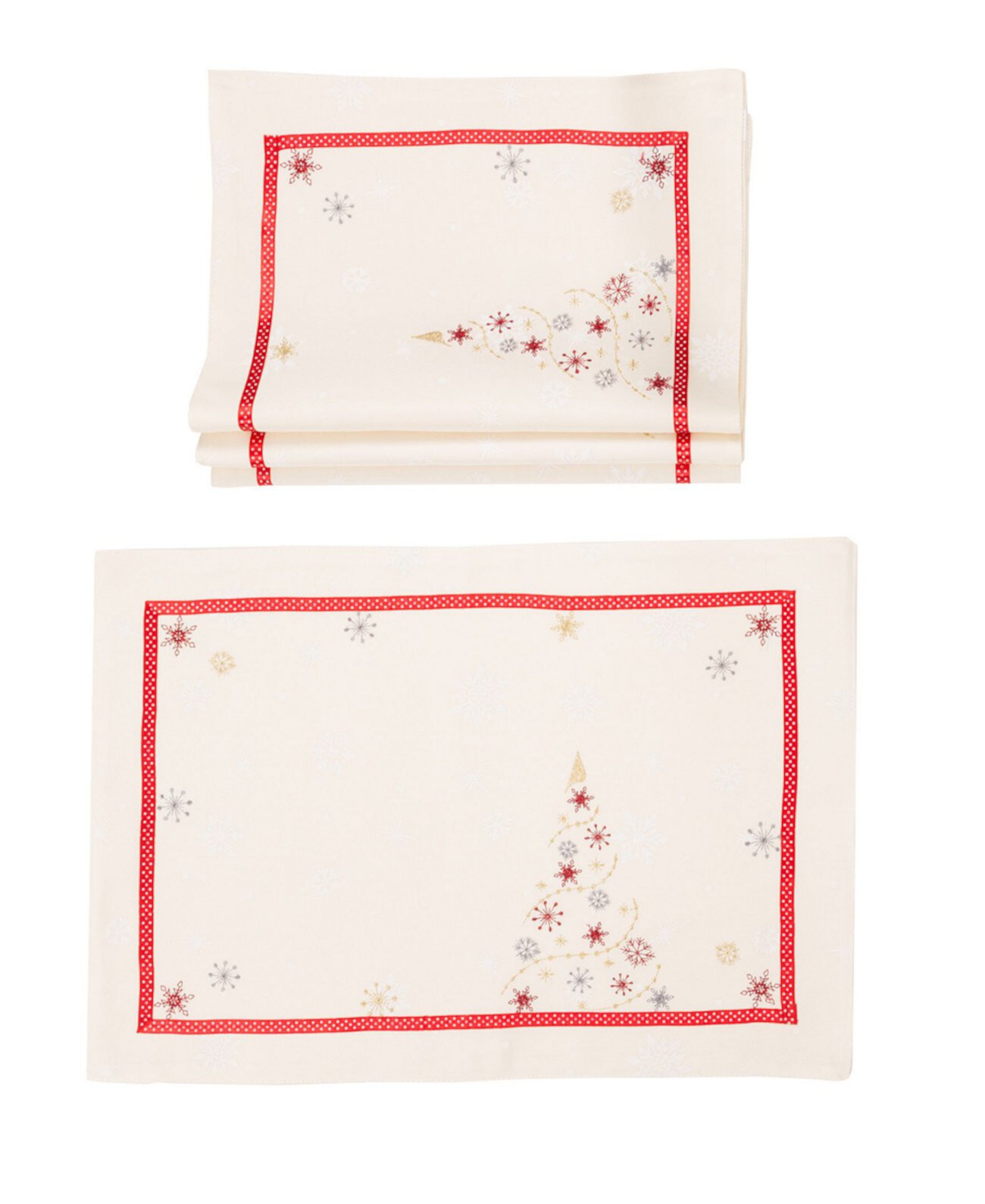 Двухслойные рождественские салфетки с вышивкой «Праздничная елка» - набор из 4 шт. Manor Luxe