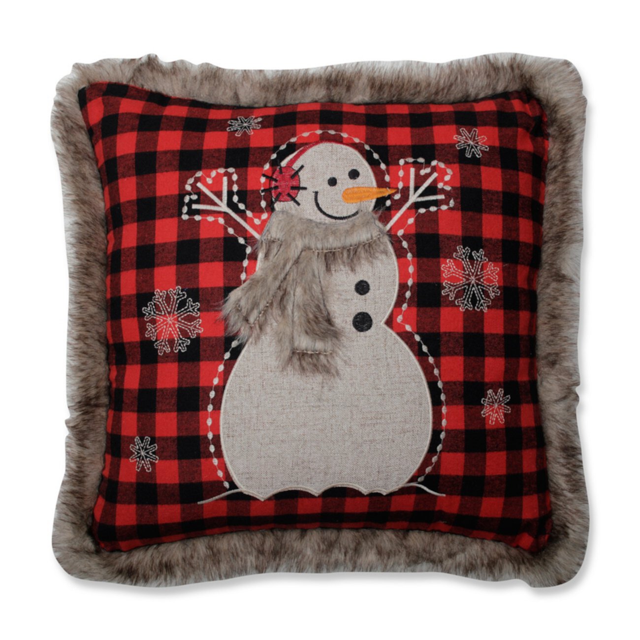 Меховая квадратная красная / черная подушка 18 дюймов из меха снеговика Pillow Perfect