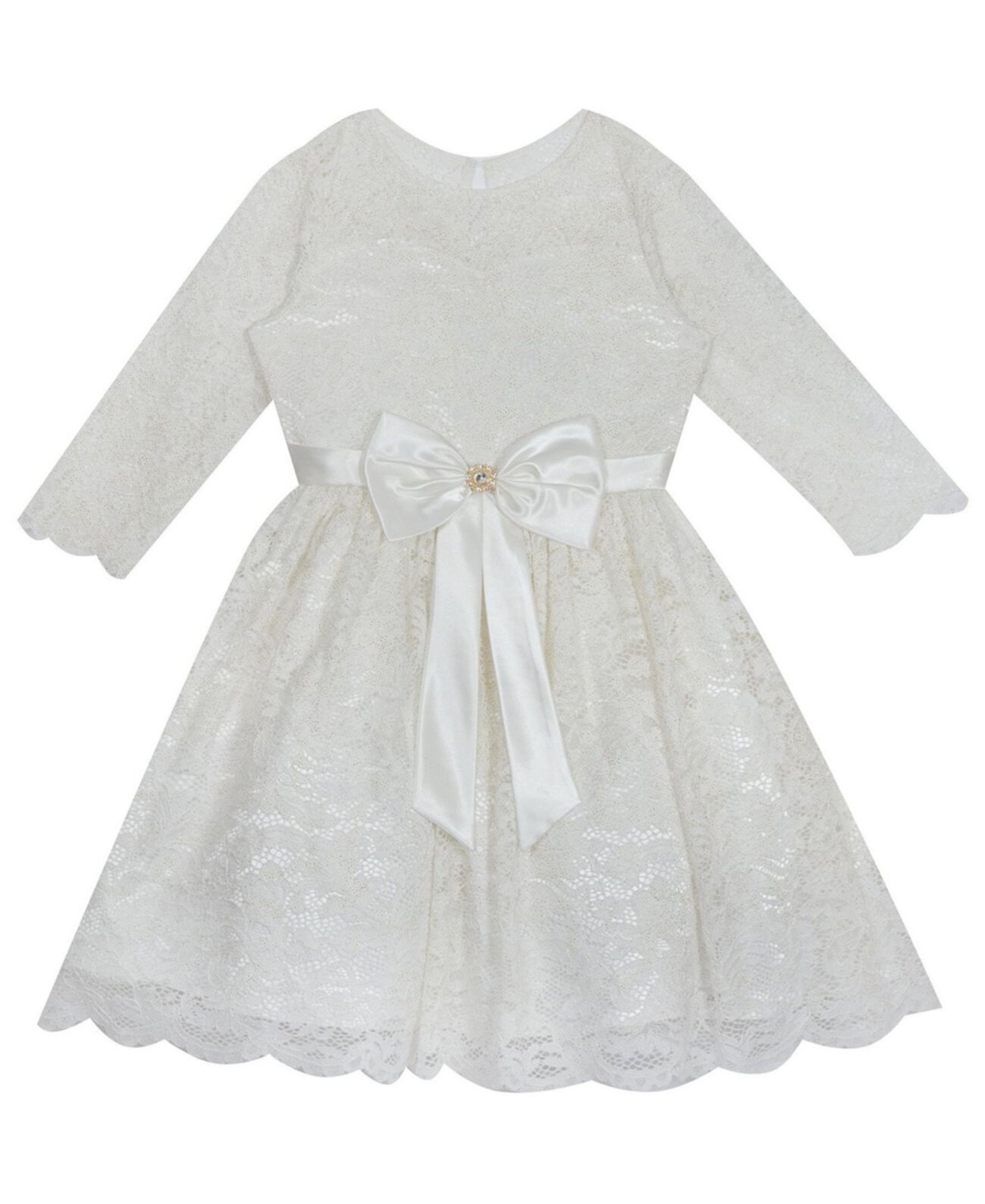Little Girl Glitter Lace Dress With Satin Bow Rare Editions