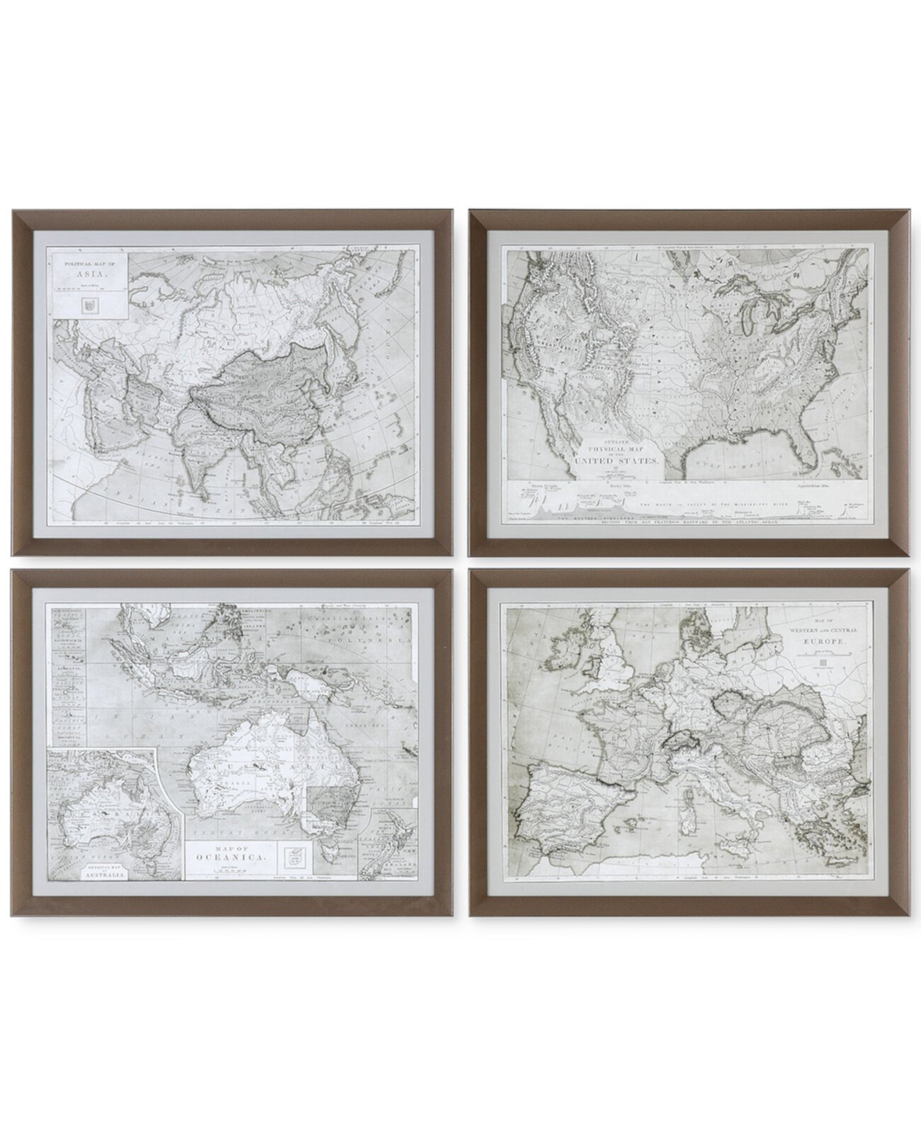 Карты Мира 4 шт. Картины для стен с принтом в рамке Uttermost