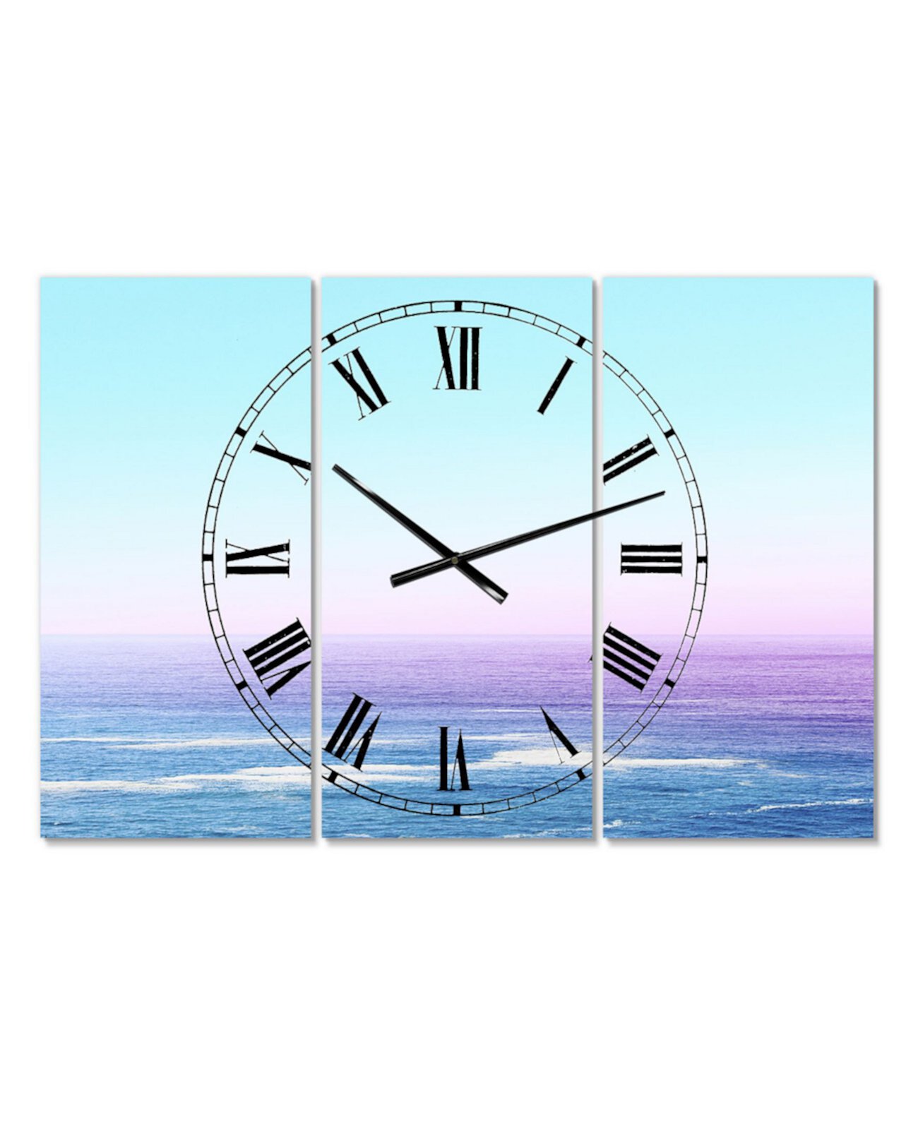 Большие морские и прибрежные настенные часы с видом на океан, 3 панели - 23 "x 23" x 1 " Designart