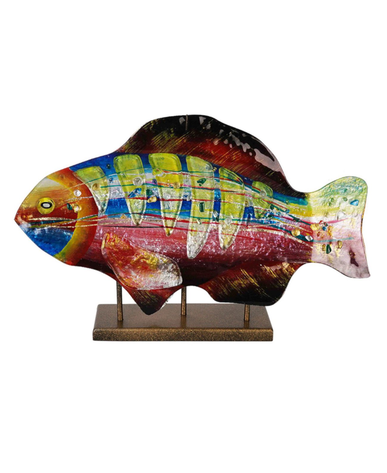 18-дюймовая скульптура рыбы Lime Gills с позолоченной подставкой Jasmine Art Glass