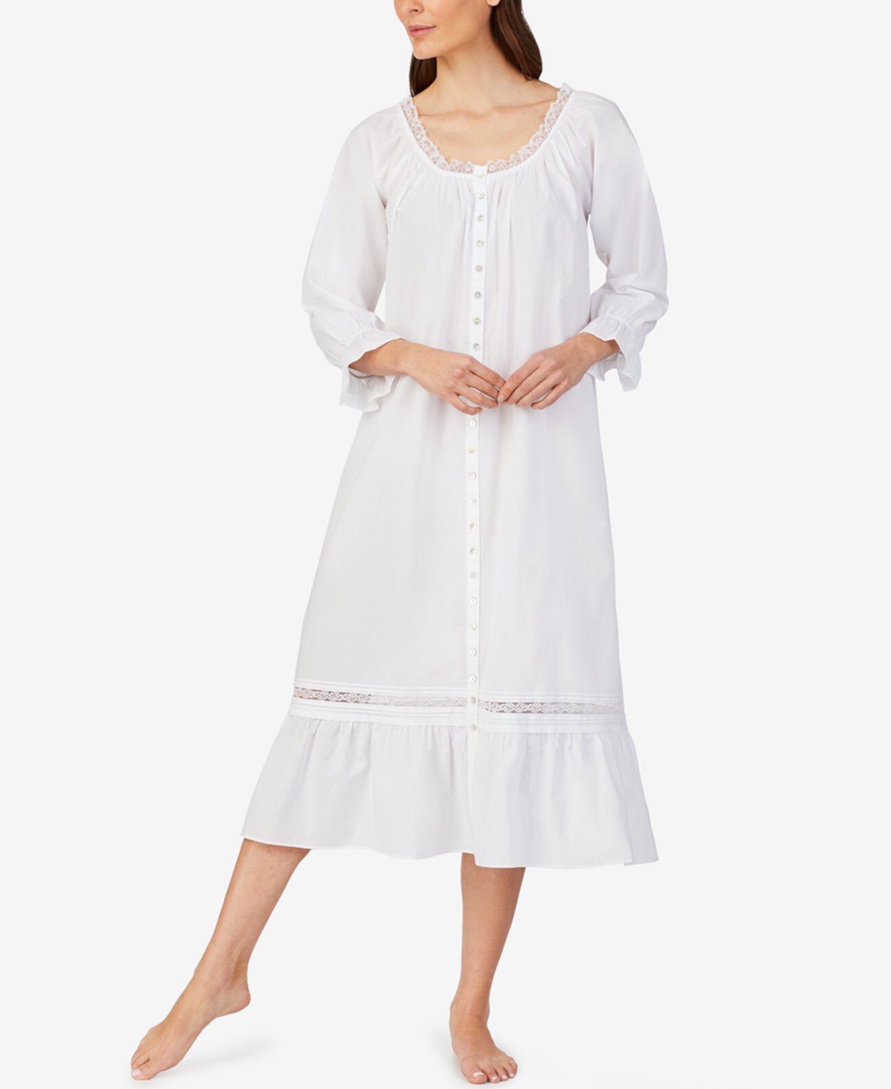 Lace-Trim Cotton Nightgown Eileen West