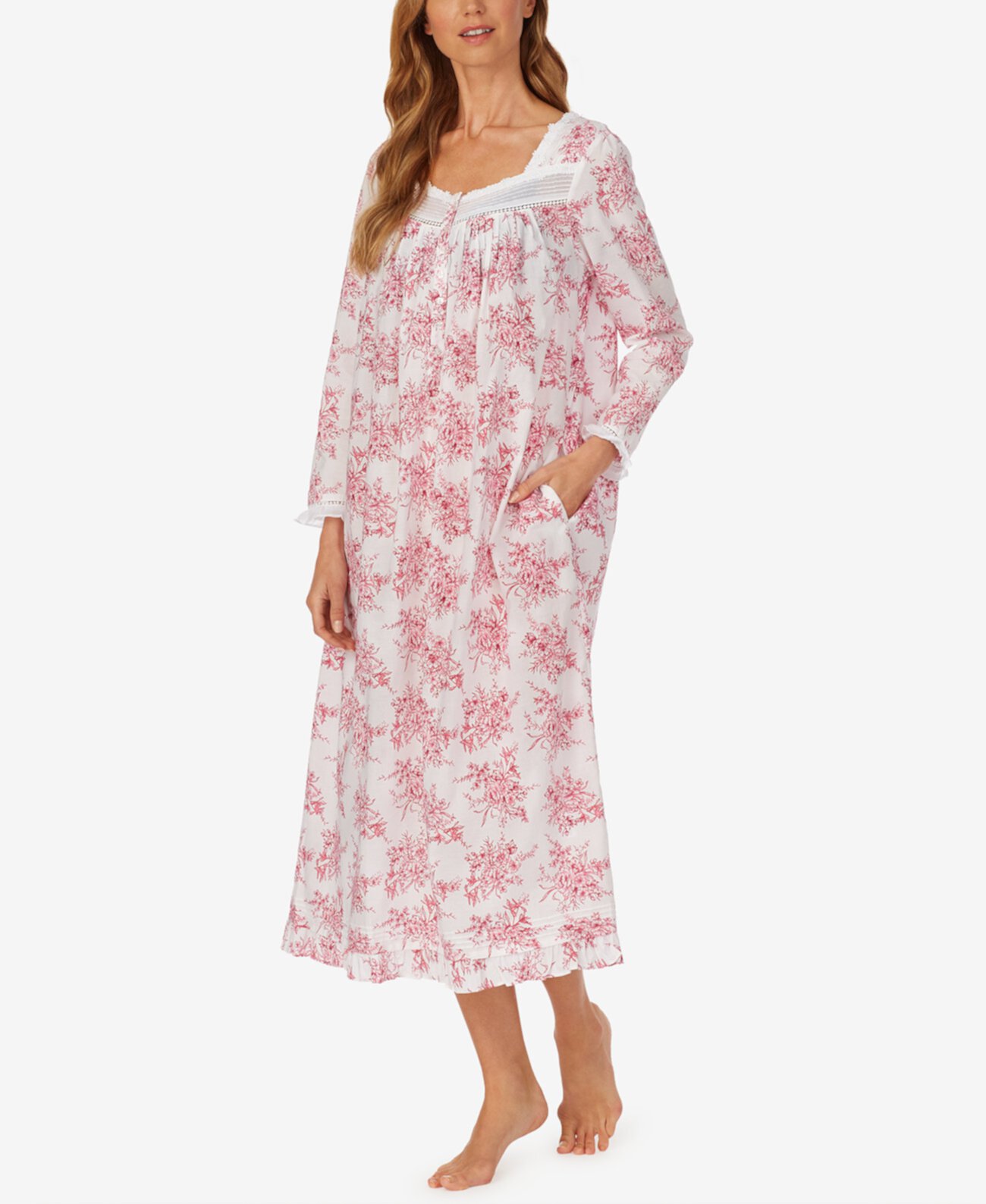 Floral-Print Long-Sleeve Cotton Ballet Nightgown Eileen West