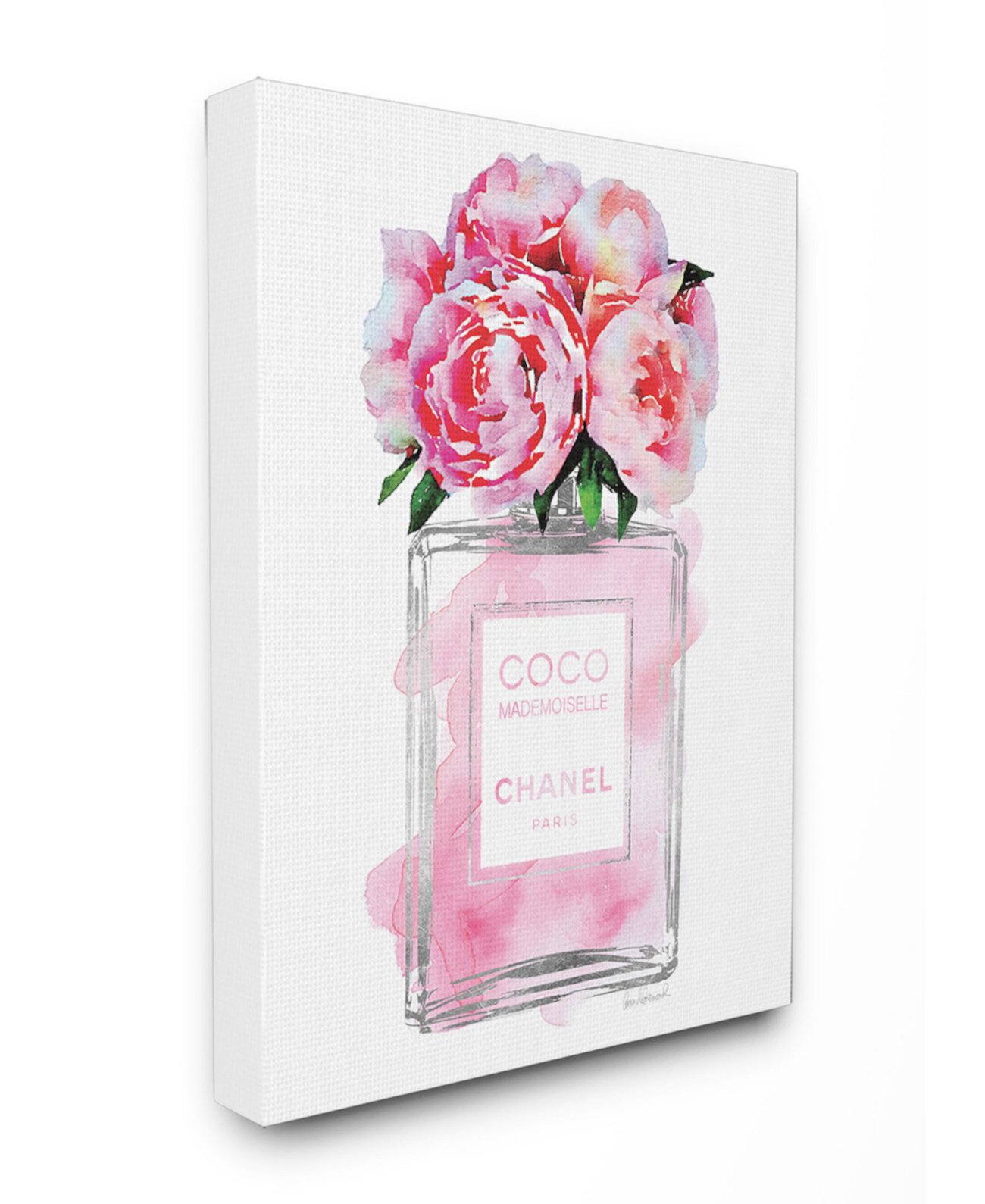 Гламурный флакон духов V2 Цветок Серебро Розовый Пион Картина на холсте, 24 "x 30" Stupell Industries