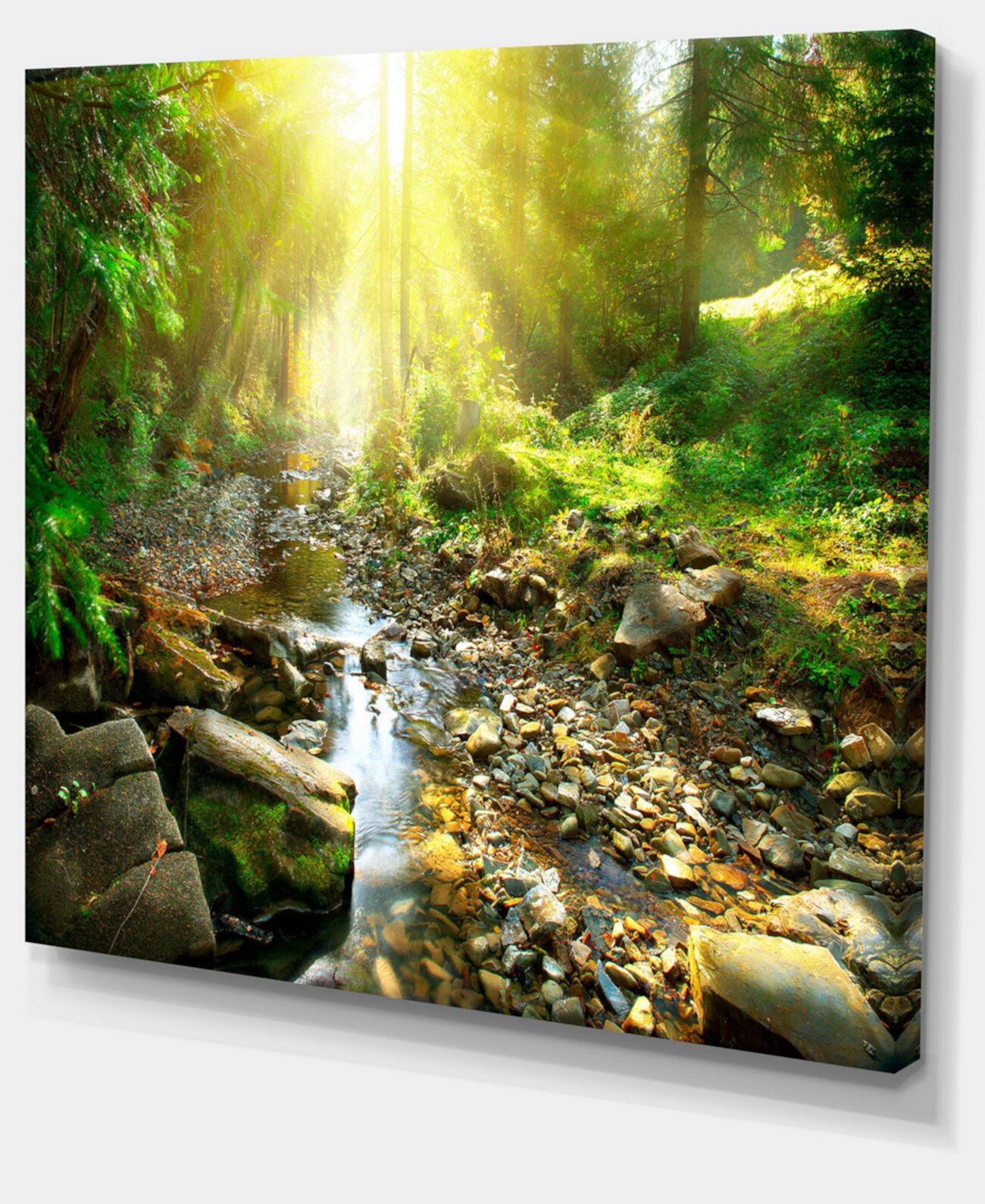 Designart Горный ручей в лесу Пейзаж Фотография Картина на холсте - 20 "X 12" Design Art
