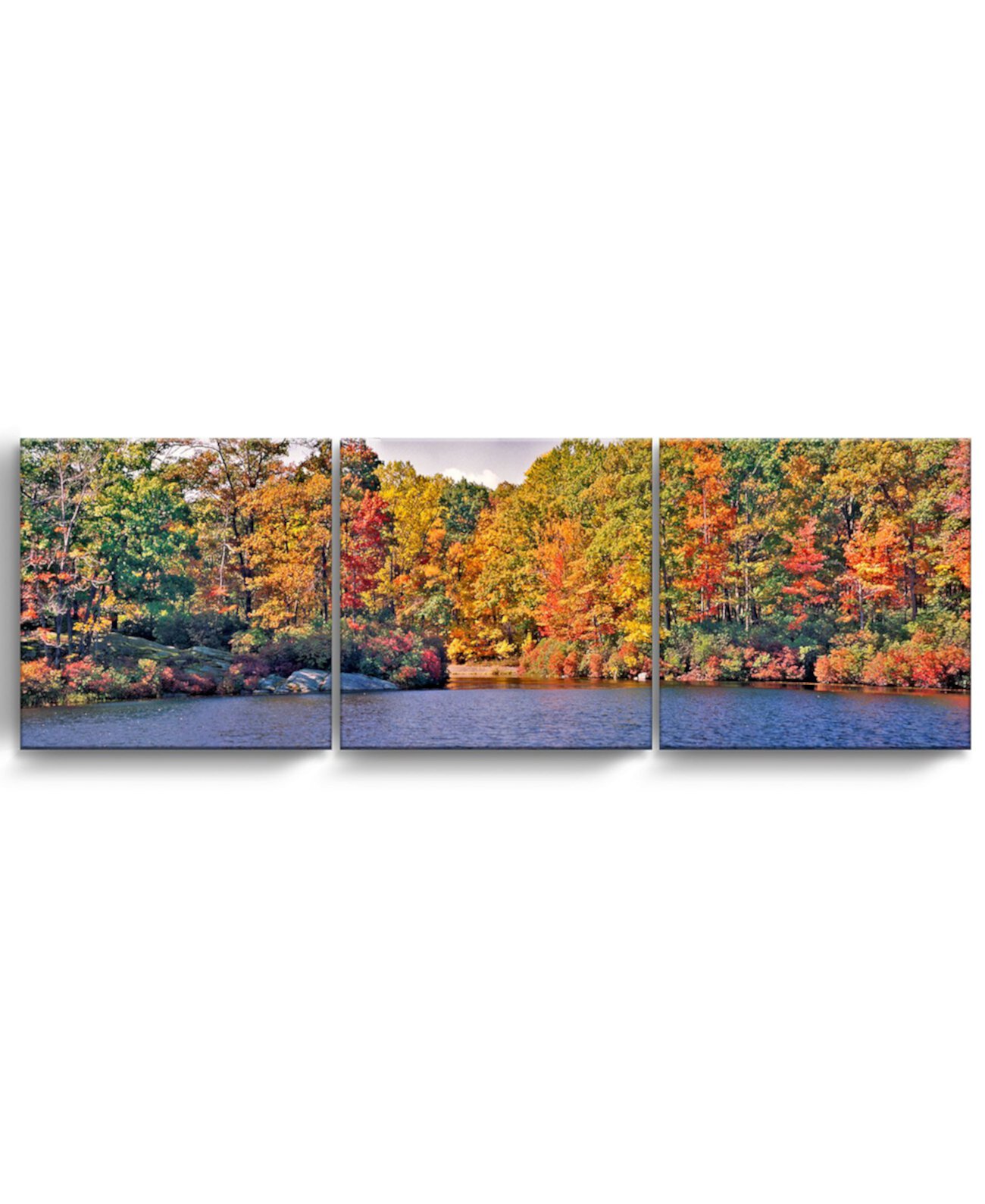 Осеннее озеро, набор из 3-х частей, обернутый холст, природа, настенный набор, 20 "x 60" Ready2HangArt
