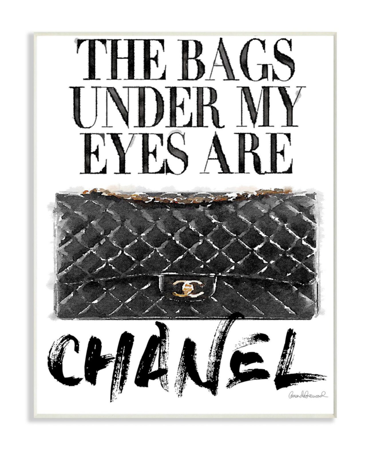 Гламурные сумки под моими глазами Черная сумка настенная табличка с рисунком, 12,5 "x 18,5" Stupell Industries