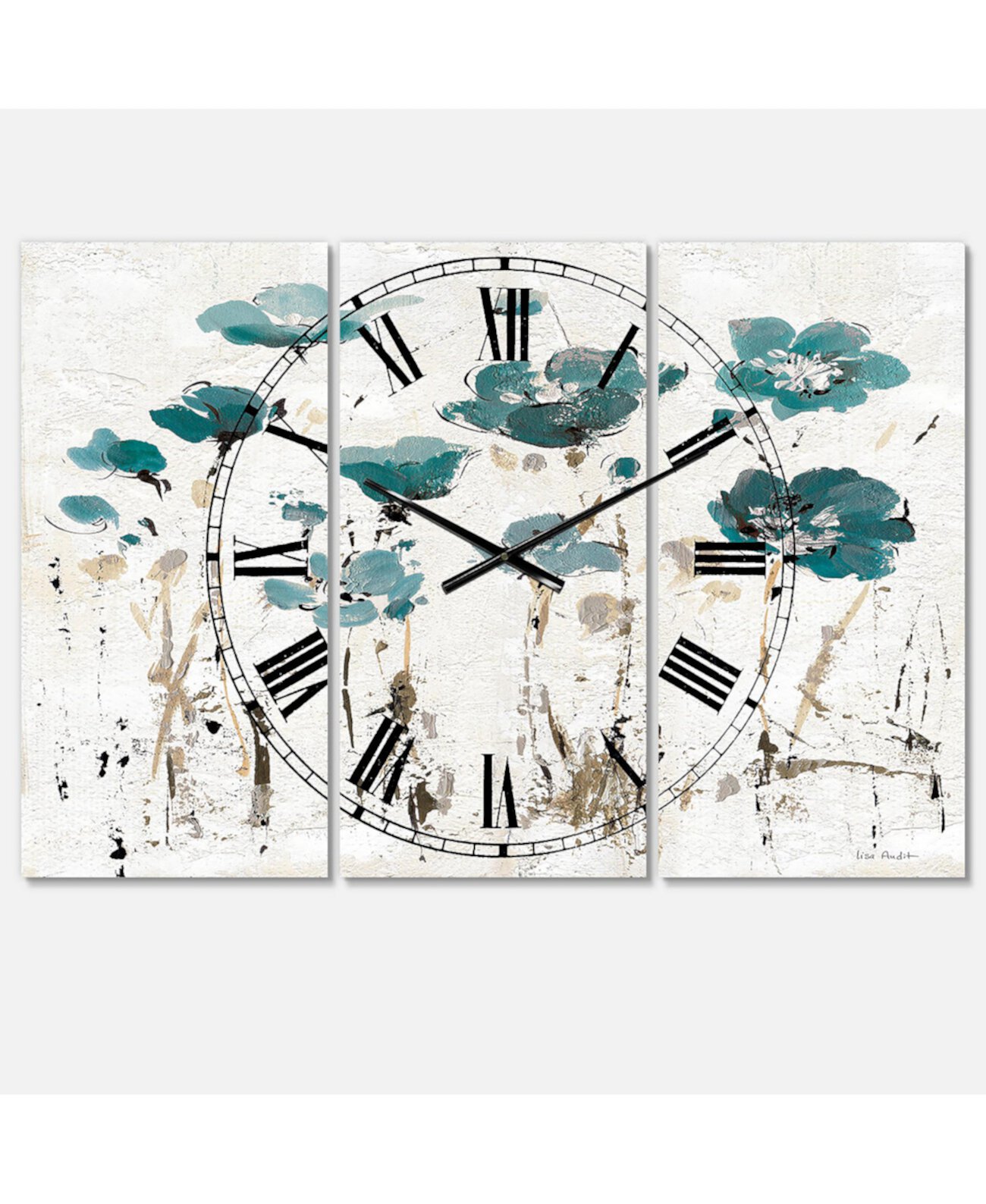 Традиционные металлические настенные часы с 3 панелями Designart