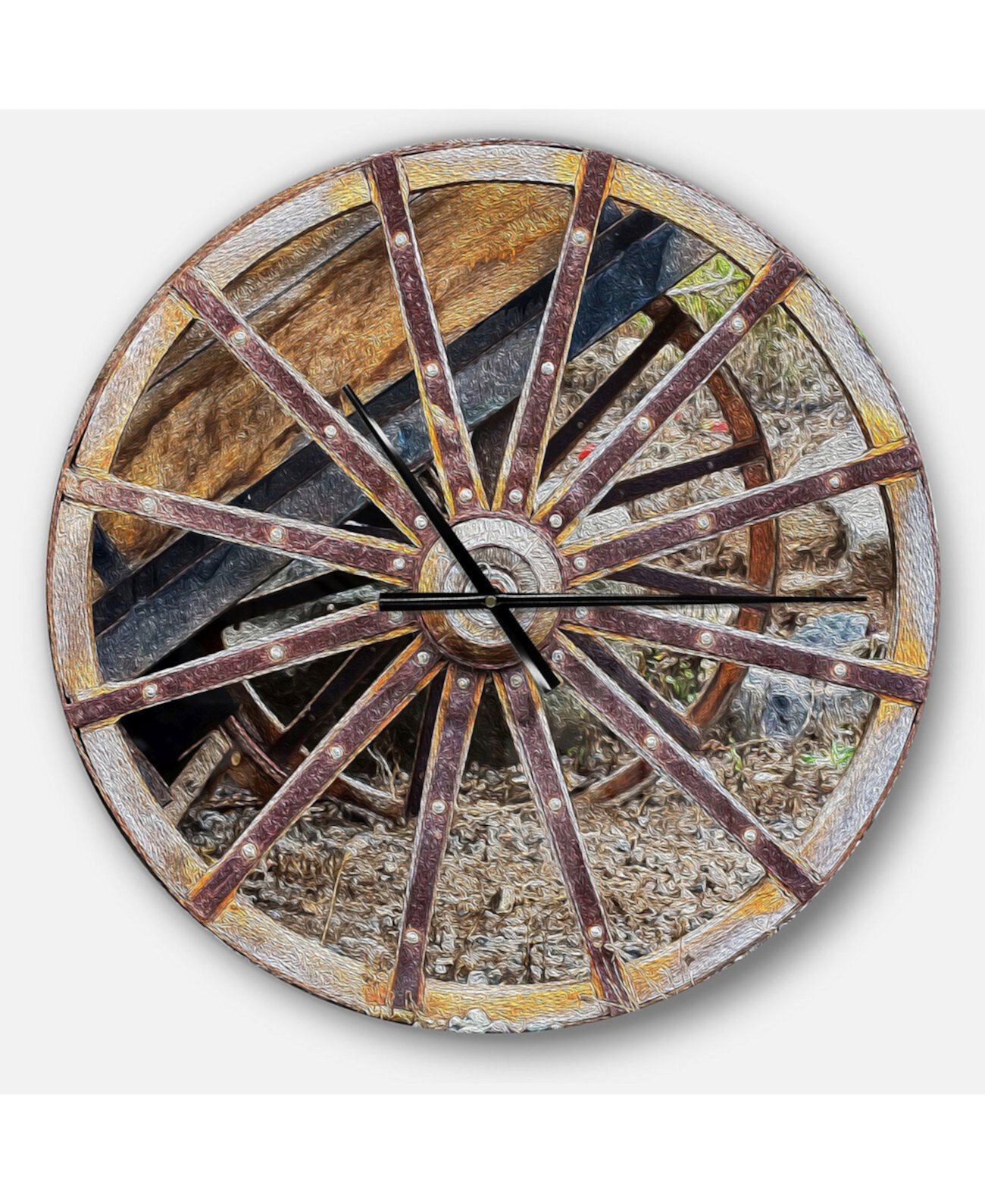 Крупные круглые металлические настенные часы в деревенском стиле Designart Design Art