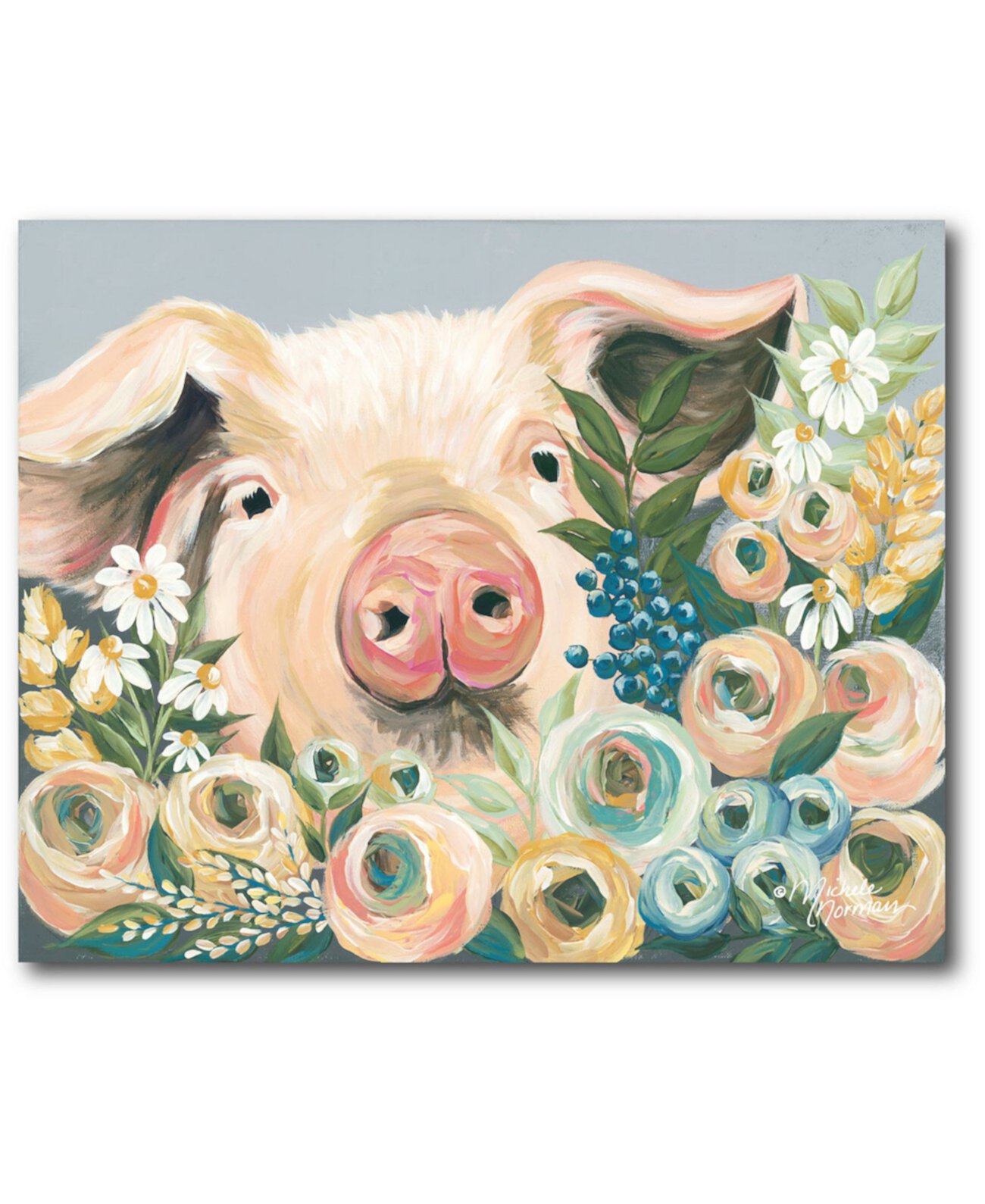 Свинка с цветами. Свинья в цветах. Свинья в подсолнухах. Свинья сицветком картины.