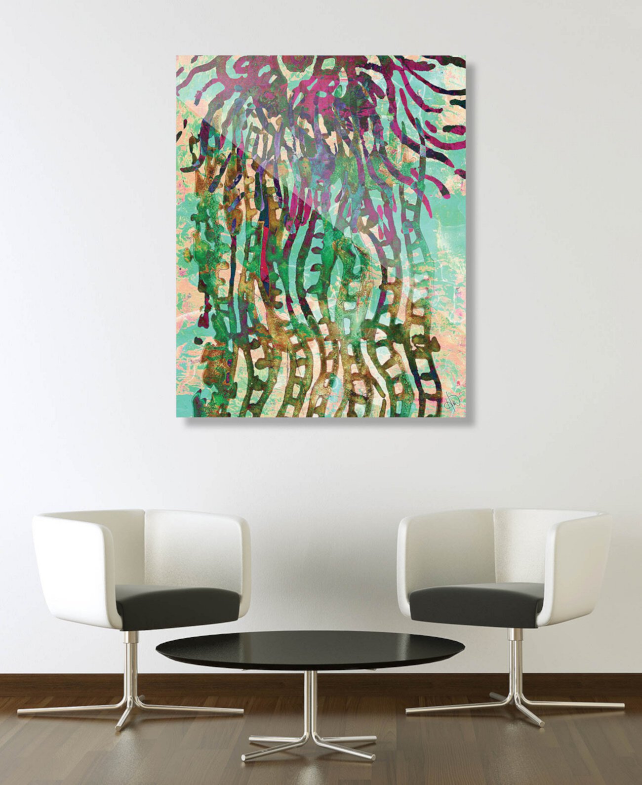 Психоделическая медуза в зеленой абстрактной акриловой художественной печати 16 дюймов x 20 дюймов Creative Gallery
