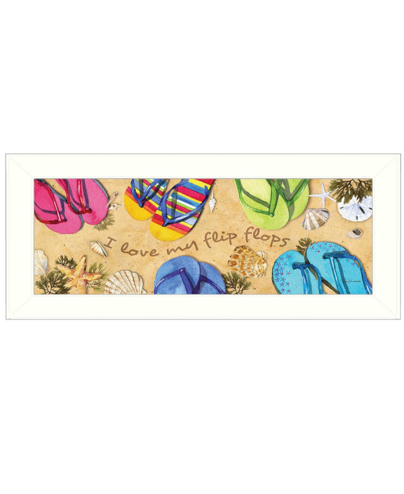 I Love My Flip Flops By Barb Tourtillotte, настенные рисунки с принтом, готовые к развешиванию, белая рамка, 8 "x 20" Trendy Décor 4U